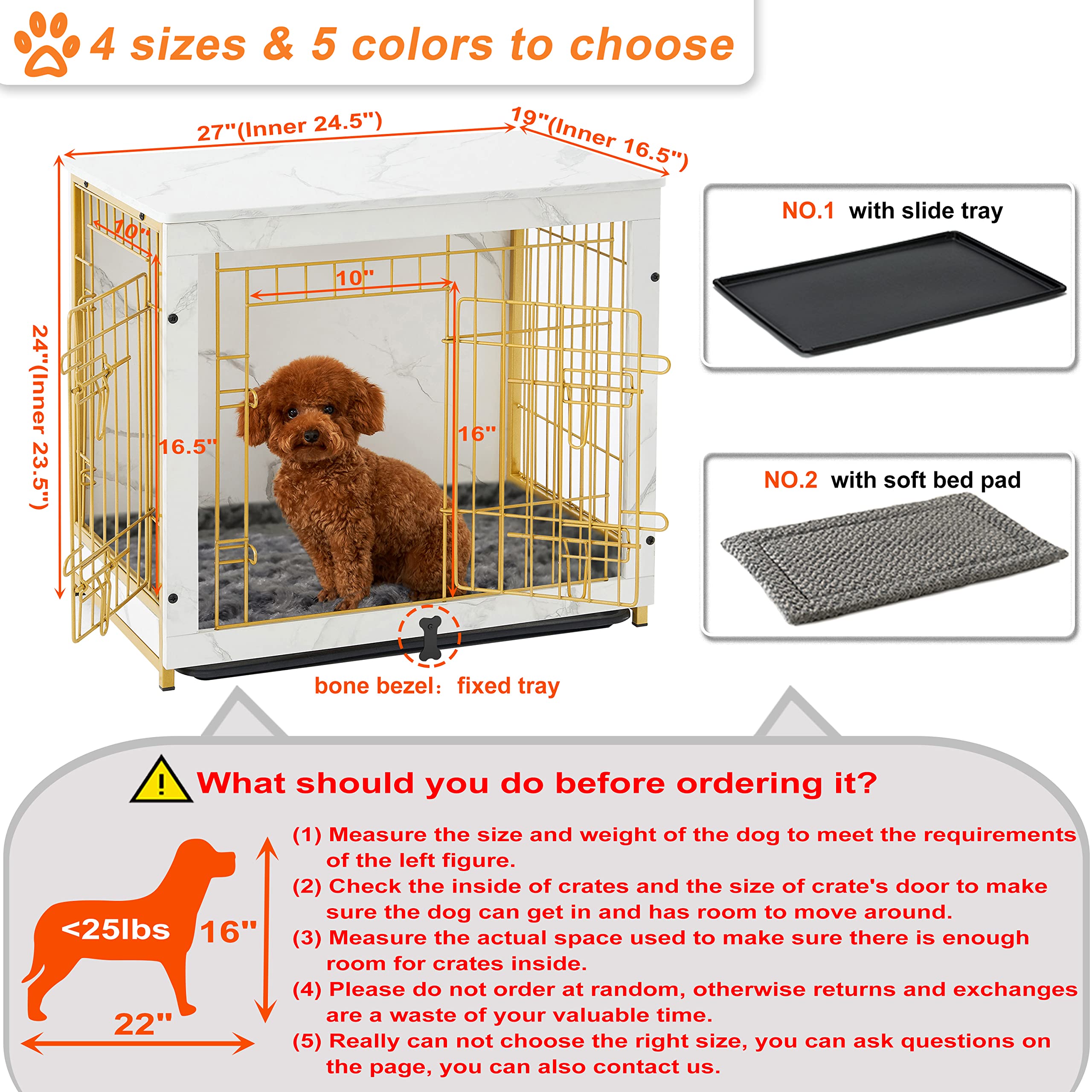 Megidok Wooden Dog Crate Furniture with Cushion, Dog Crate End Table