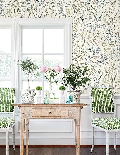 Miniatura 9 de Erfoni Papel tapiz autoadhesivo para despegar y pegar hojas de 16.9 x 118 pulgadas, color verde y beige, papel adhesivo autoadhesivo de hojas