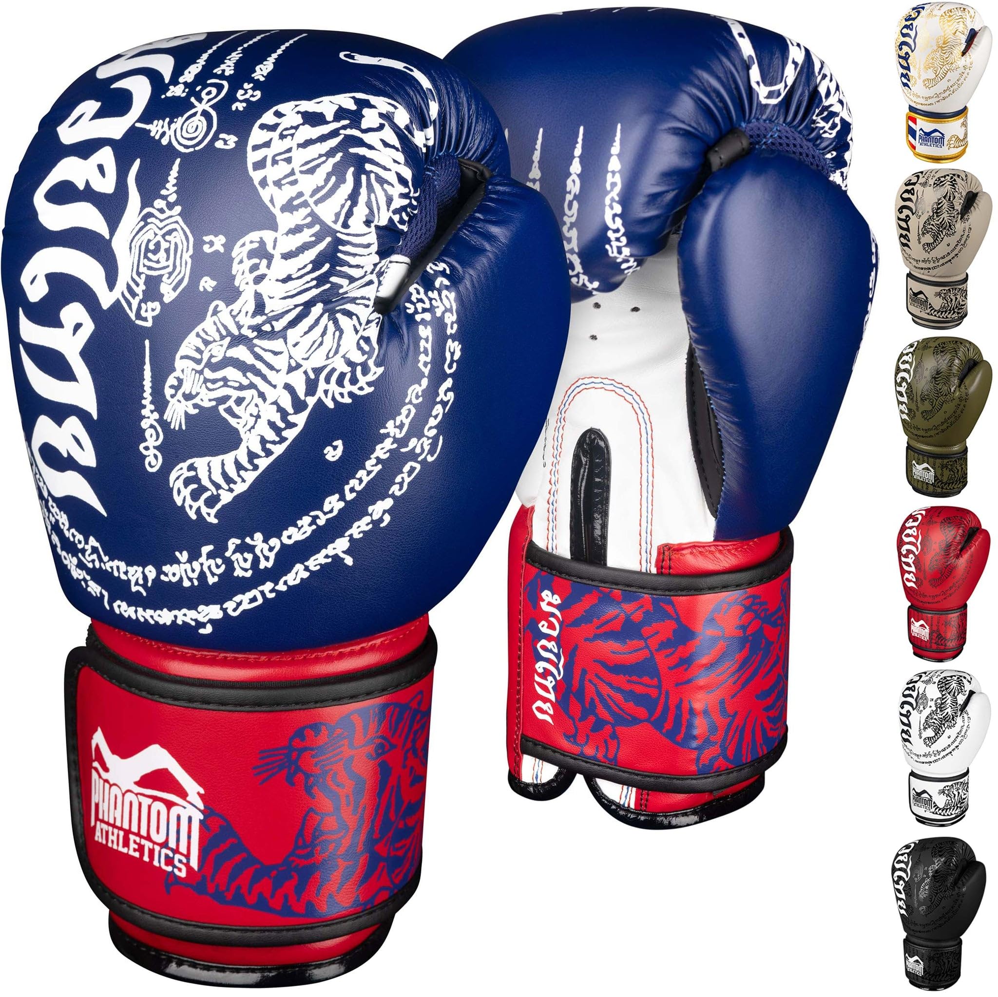 Phantom Athletics Boxing Gloves Men - Muay Thai | MMA and Kickbox | 10-16 oz Boxing Gloves for Martial Arts | Boxing Gloves Men, Women and Children (Muay Thai - Blue/Red, 12 oz)