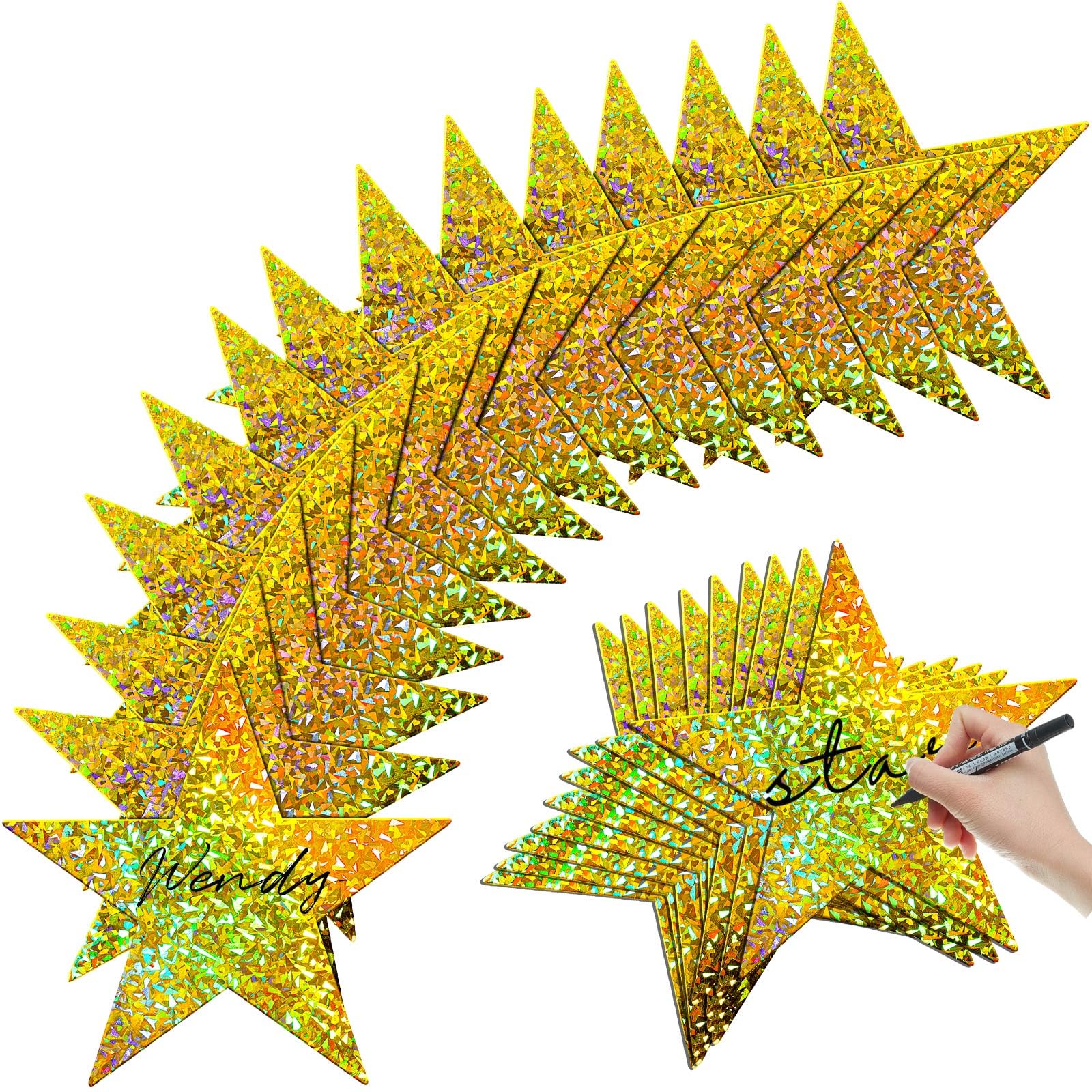 Epakh 36 Pcs Large Stars for Classroom Bulletin Board, Golden Laser