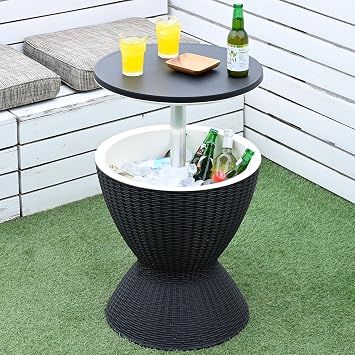 Garden Master SBT-4857 Cooler Bar Table, Side Table, Outdoor, Large Capacity Cooler with Drain Plug, Easy Assembly, Rattan Style, Stylish, Drinks, Storage, Camping, Outdoors, Pools