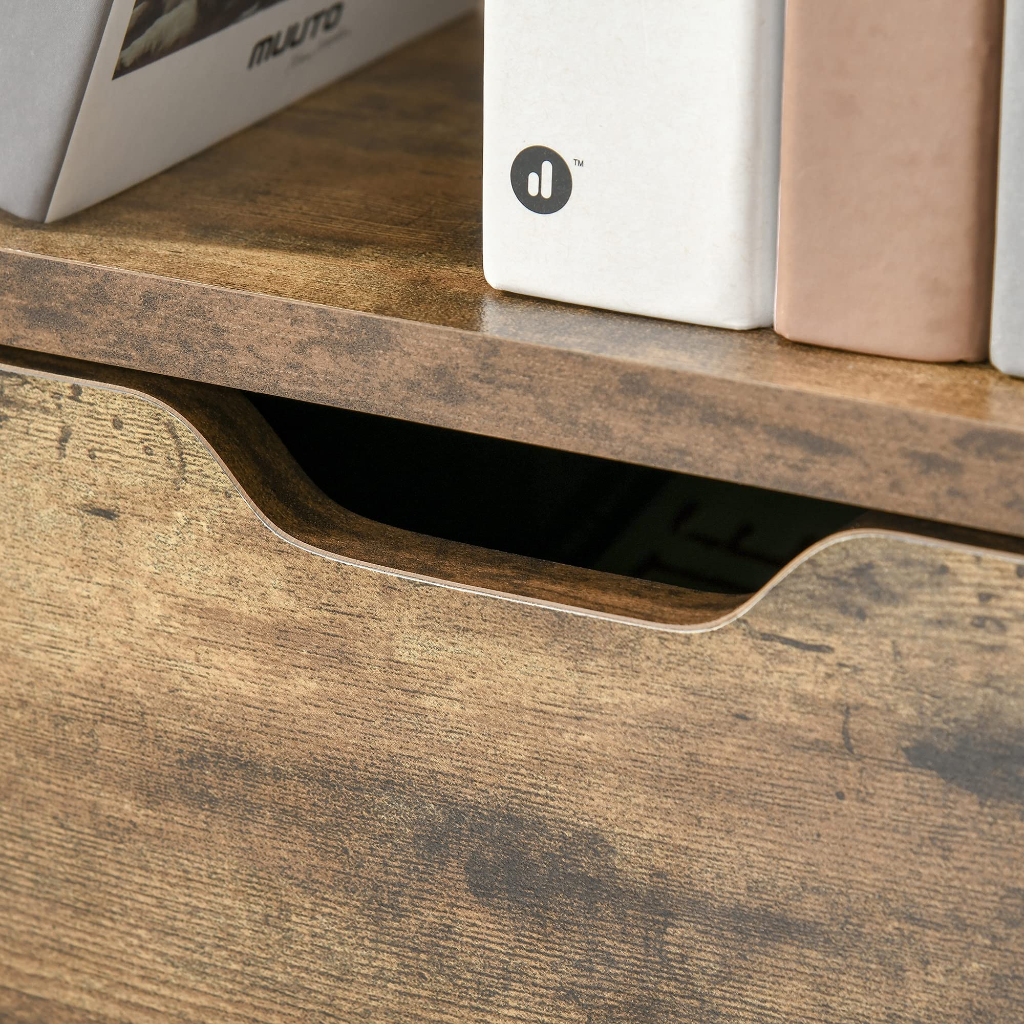 HOMCOM Librería, Estantería para Libros con 4 Estantes, 2 Cajones y Puerta, 58x24x122 cm, Estantería Industrial para Salón, Dormitorio, Estudio, Oficina, Marrón Rústico