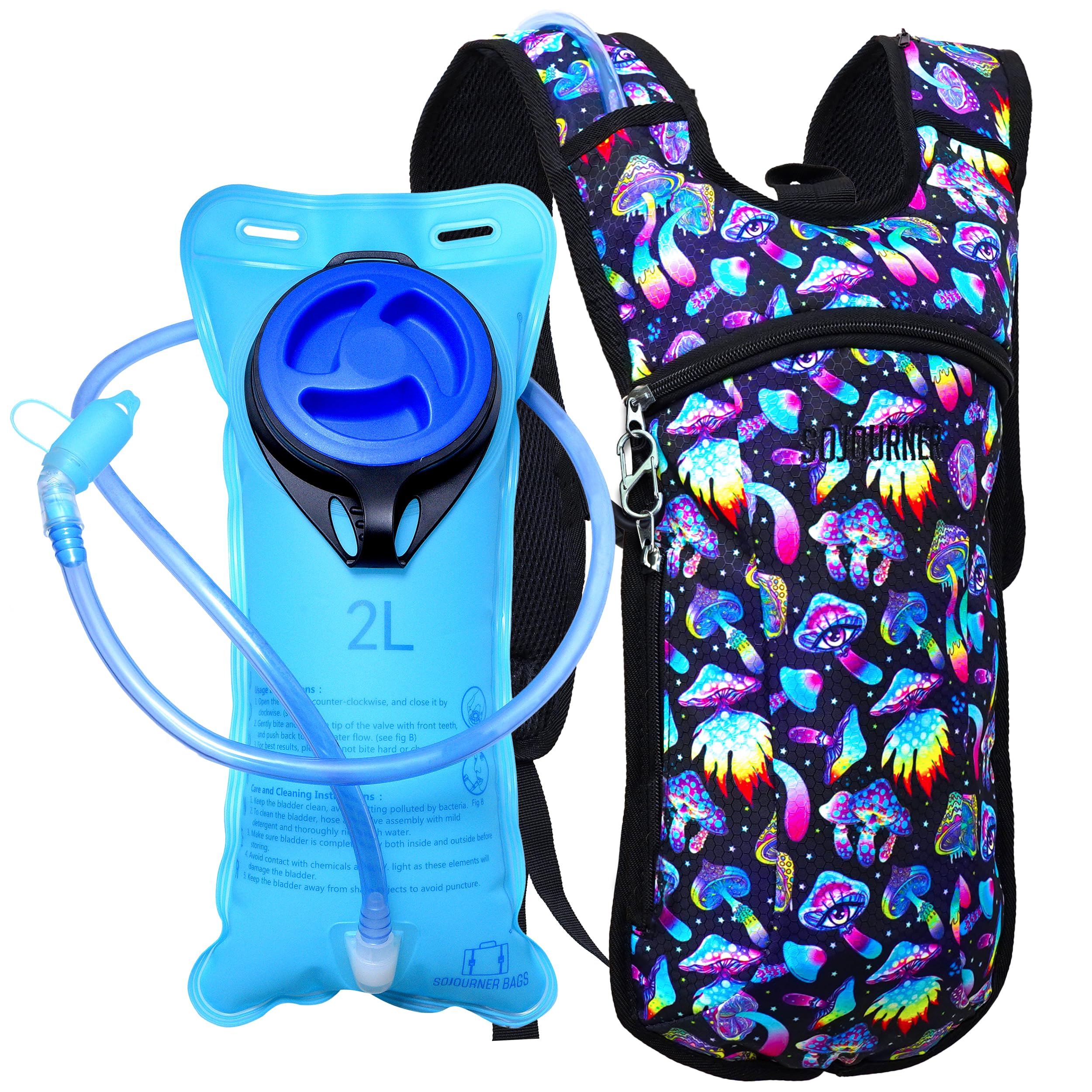Sojourner Rave Hydration Pack - Hydration Backpack - Hydropack with 2L Bladder - Water Backpack for Festivals, Hiking, Running, Biking and More (Magic Mushroom) — image 1