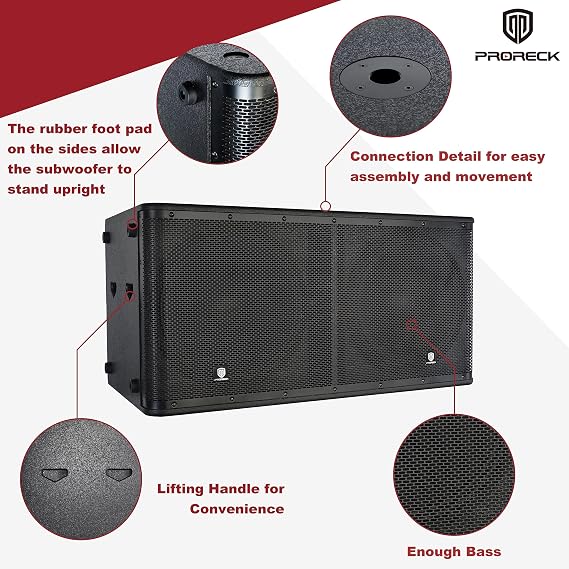 PRORECK SP-218X Active Powered PA DJ Subwoofer Cabinet Dual 18 inch 5000W P.M.P.O with Class-D Amplifier,3 DSP Presets-Monitor, 3 Voice Coil Bass Reinforcement, Black, for Wedding, Party, Concert