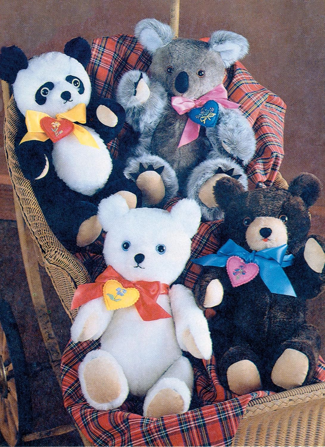 Simplicity SS9870OS Vintage 1980's Plush Panda, Koala, Polar, and Teddy Bears Sewing Pattern Packet, Design Code S9870, One Size
