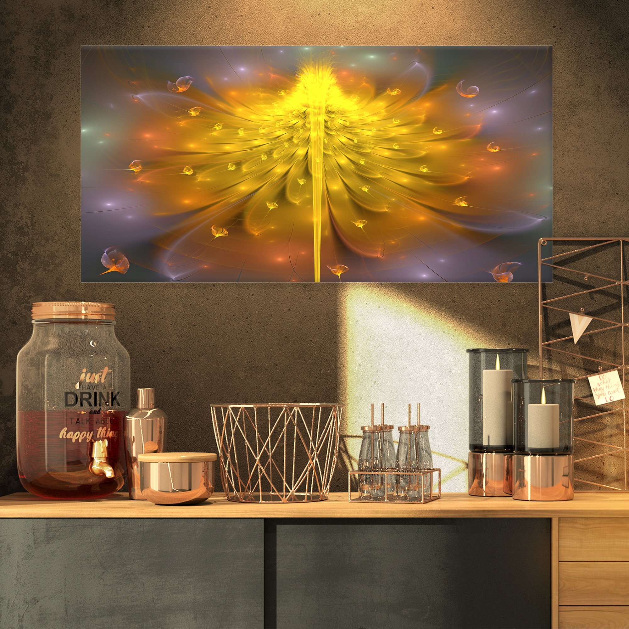 Designart PT8327-32-16 Yellow Fractal Flower with Pink Floral