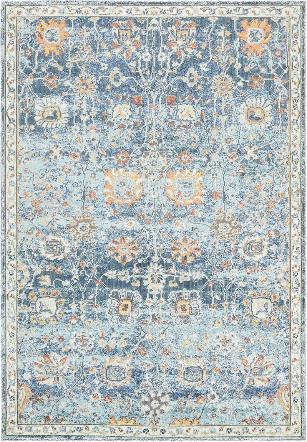 Bohemian Blue and Beige Synthetic 5' x 7' Area Rug