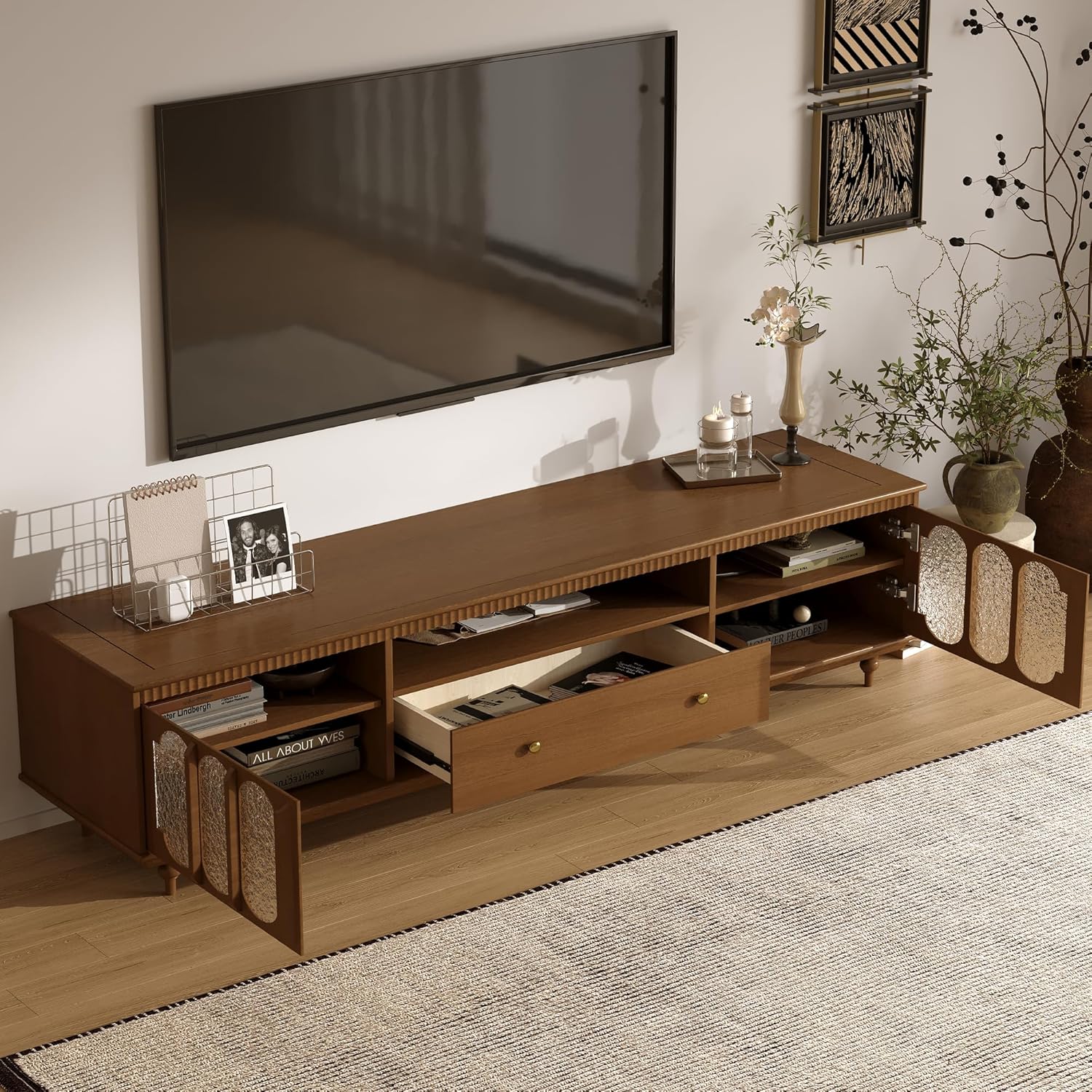 78.74" Mid Century Modern TV Stand, TV Console, Media Entertainment Center with Storage, Fits 75–85 Inch TVs for Living Room & Bedroom, Walnut