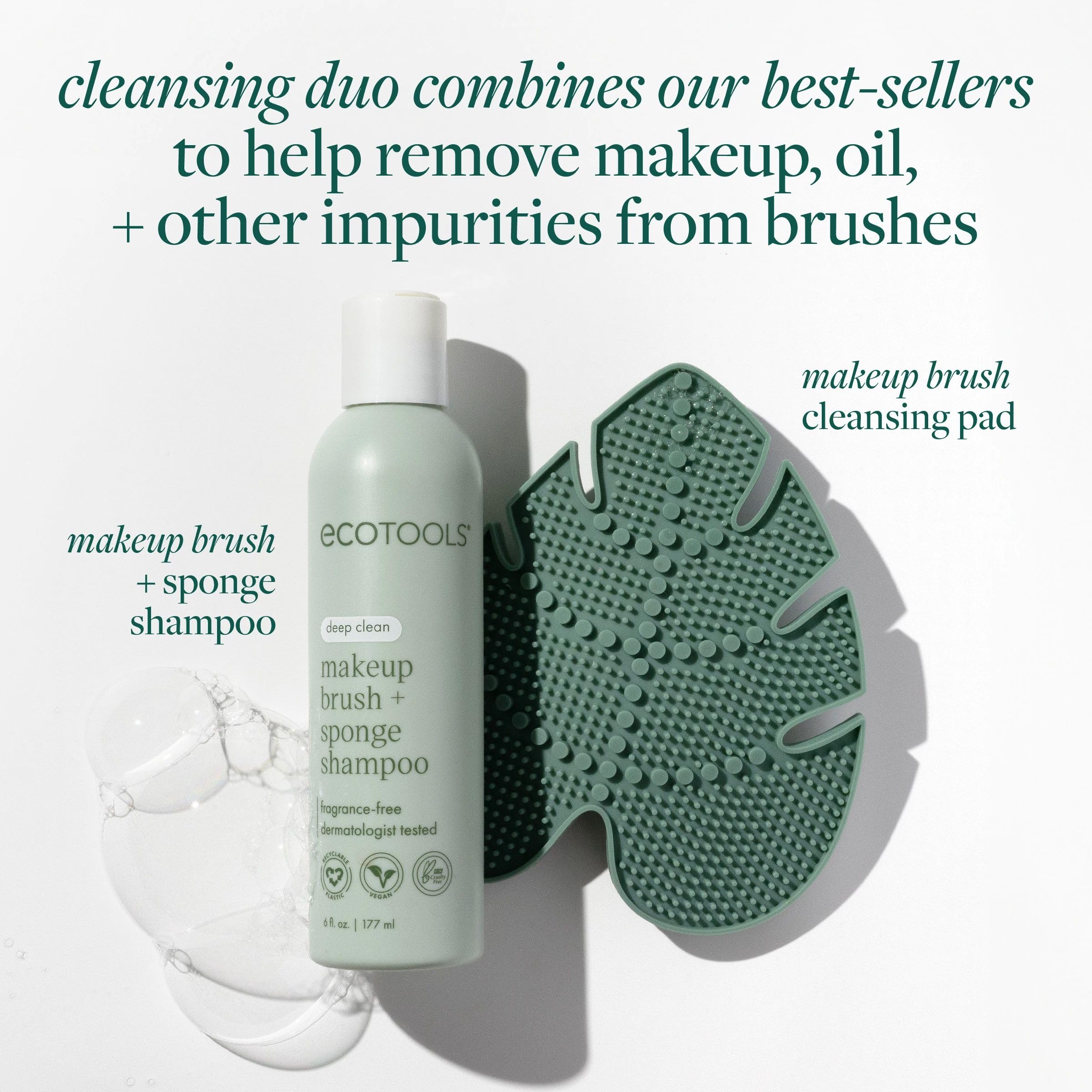 EcoTools Almohadilla de limpieza para brochas de maquillaje + paquete de champú de limpieza profunda, alfombrilla limpiadora de brochas y limpiador de brochas de maquillaje para herramientas de
