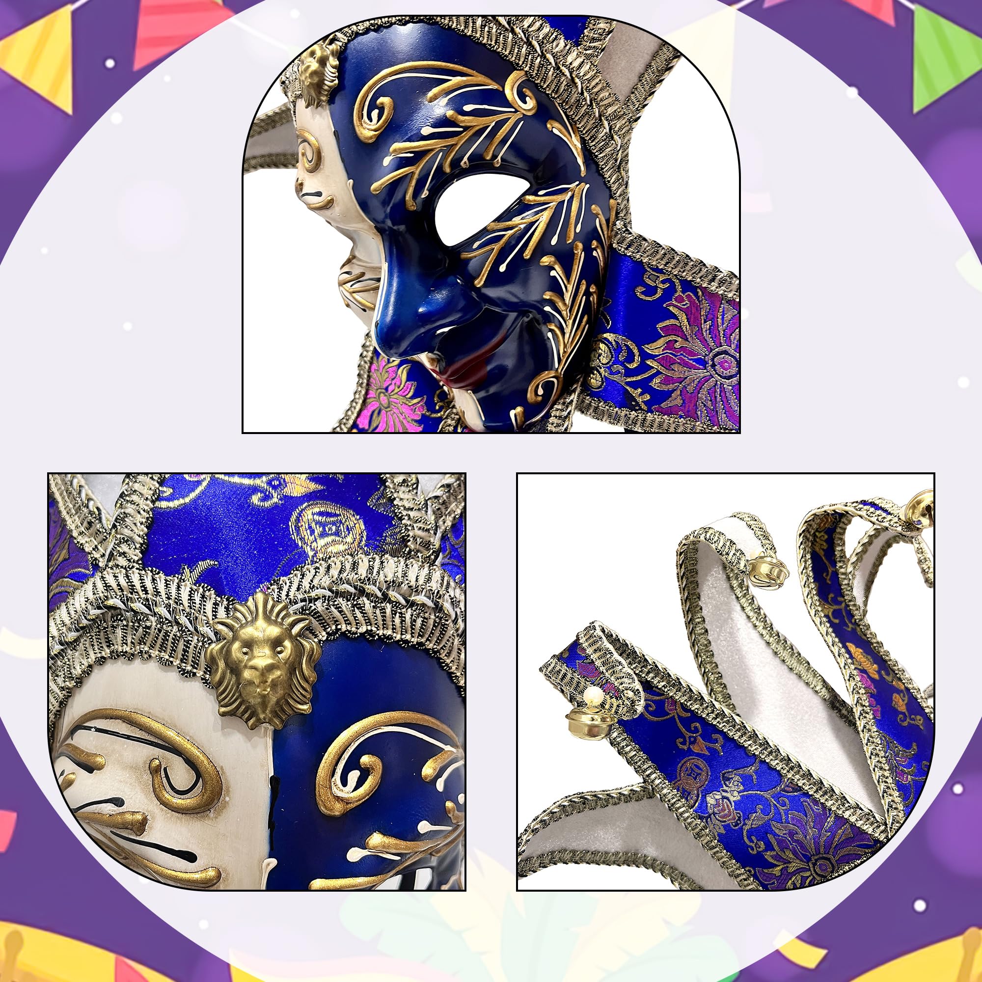 Máscara Veneciana del Bufón de Modelo Vintage para Carnaval Halloween Navidad Cosplay Fiesta Bola de Fantasía