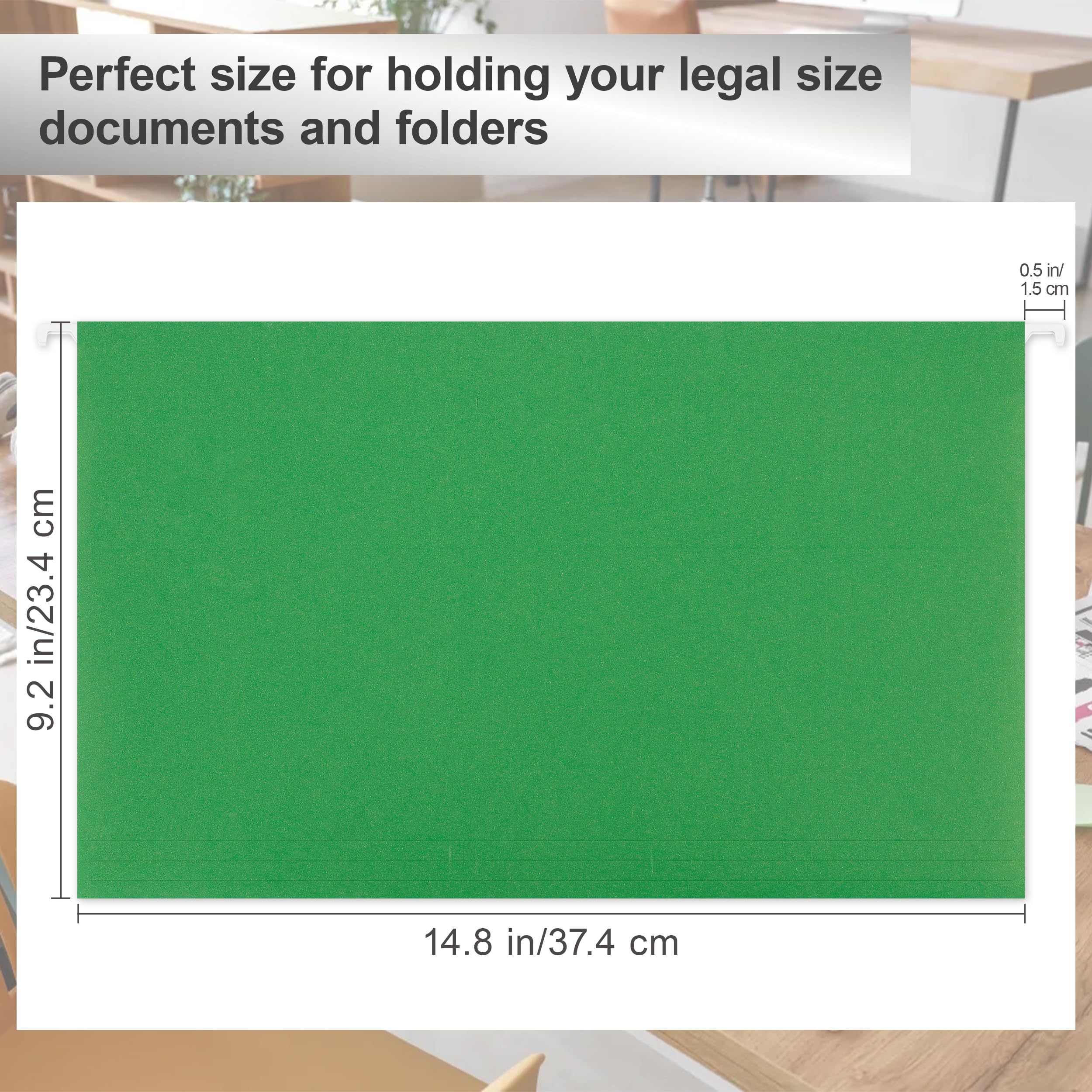 Legalny rozmiar wiszące teczki na dokumenty, 25 opakowań legalnych wiszących teczek na dokumenty, zielone foldery wiszące, 25 x 30 cm, wiszące foldery do szafki na dokumenty, regulowane zakładki 1/5