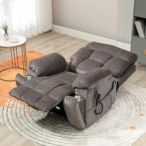 Sillón reclinable de gran tamaño para personas mayores, posición infinita, silla elevadora plana para dormir con calor y masaje, almohada lumbar y