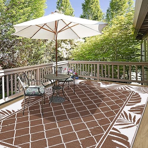 Miniatura 6 de Ileading Alfombra de exterior para patio, 6 x 9 pies, impermeable, reversible, de plástico, portátil, alfombra de camping para patio, balcón,