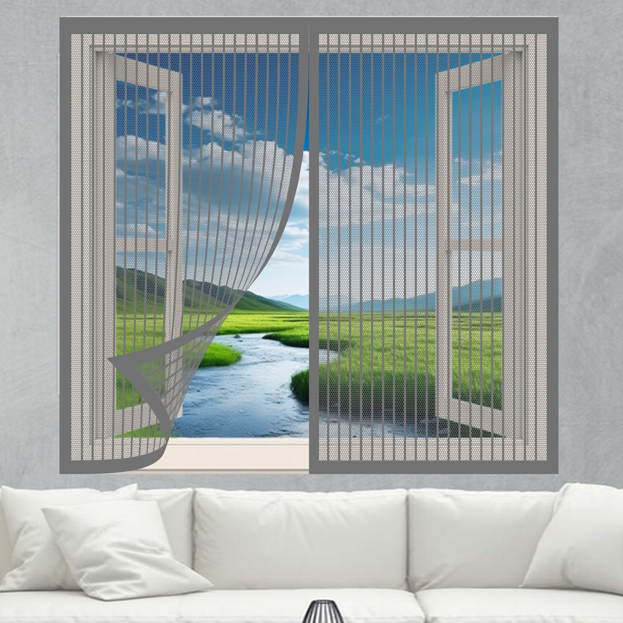 Doguo Grey Magnetic Fly Screen Window 140 X 145 Cm With Selfadhesive Magnetic Window Fly Screens For Windows Easy Installation For Living Room Bedroom Offfice,