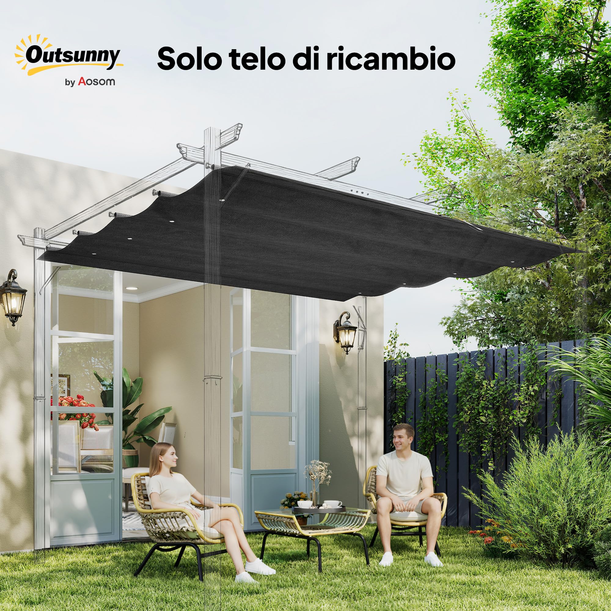 Outsunny Copertura Retrattile per Gazebo Pergola con 8 Fori di Drenaggio, Tetto per Gazebo SOLO in Poliestere UV30+, 286x245 cm, per Pergola da 3x2.15m, Grigio Scuro