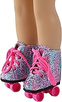 Vista 2 de American Fashion World Patines con purpurina arcoíris para muñecas de 14 pulgadas, calidad premium y diseño moderno, ropa de muñecas, moda