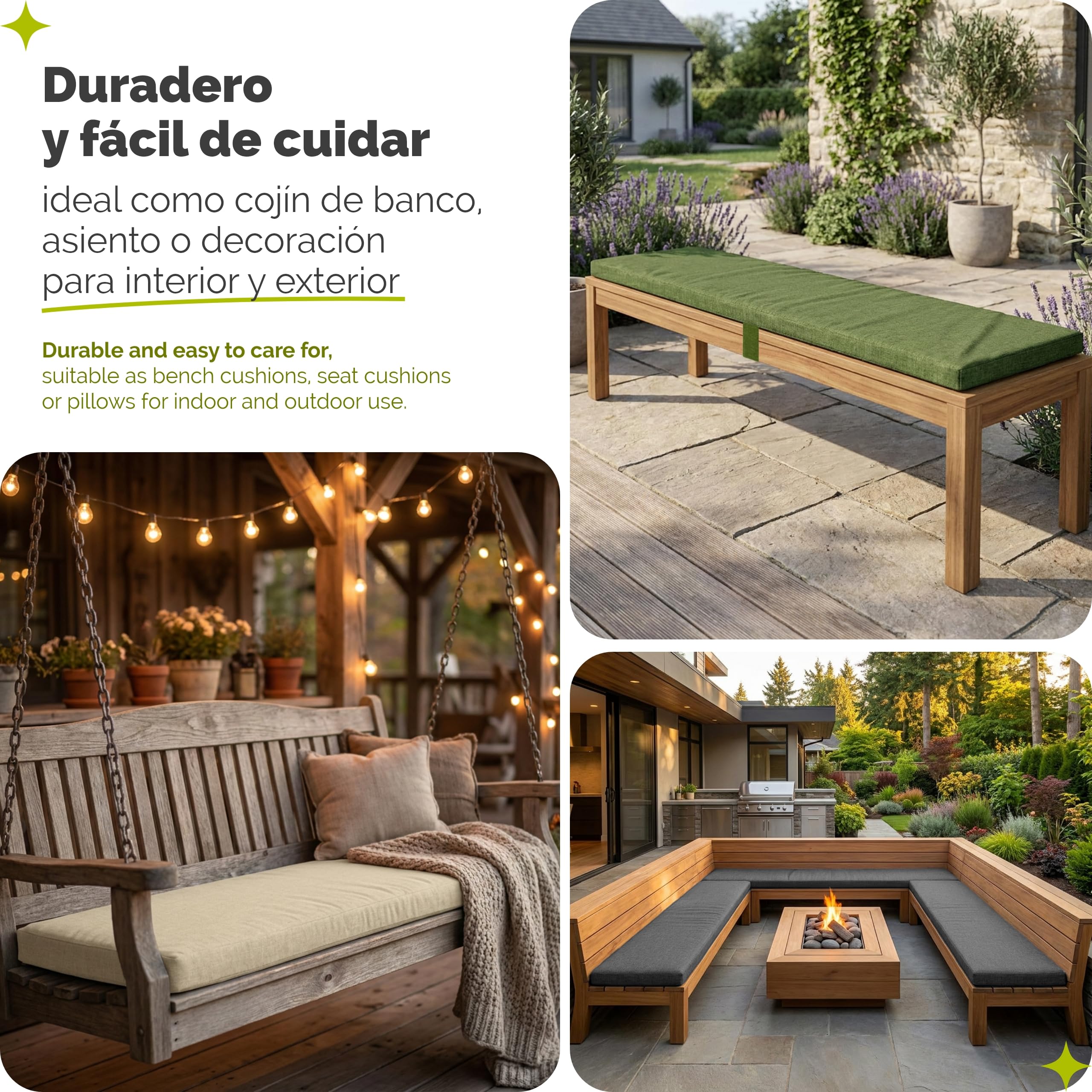 Garronda Cojín Impermeable para Banco 100x40 cm Aprox 4 cm Grosor Asiento Exterior para Banco de jardín y Columpio Acolchado Resistente UV con Cintas Gris Claro GD-0220