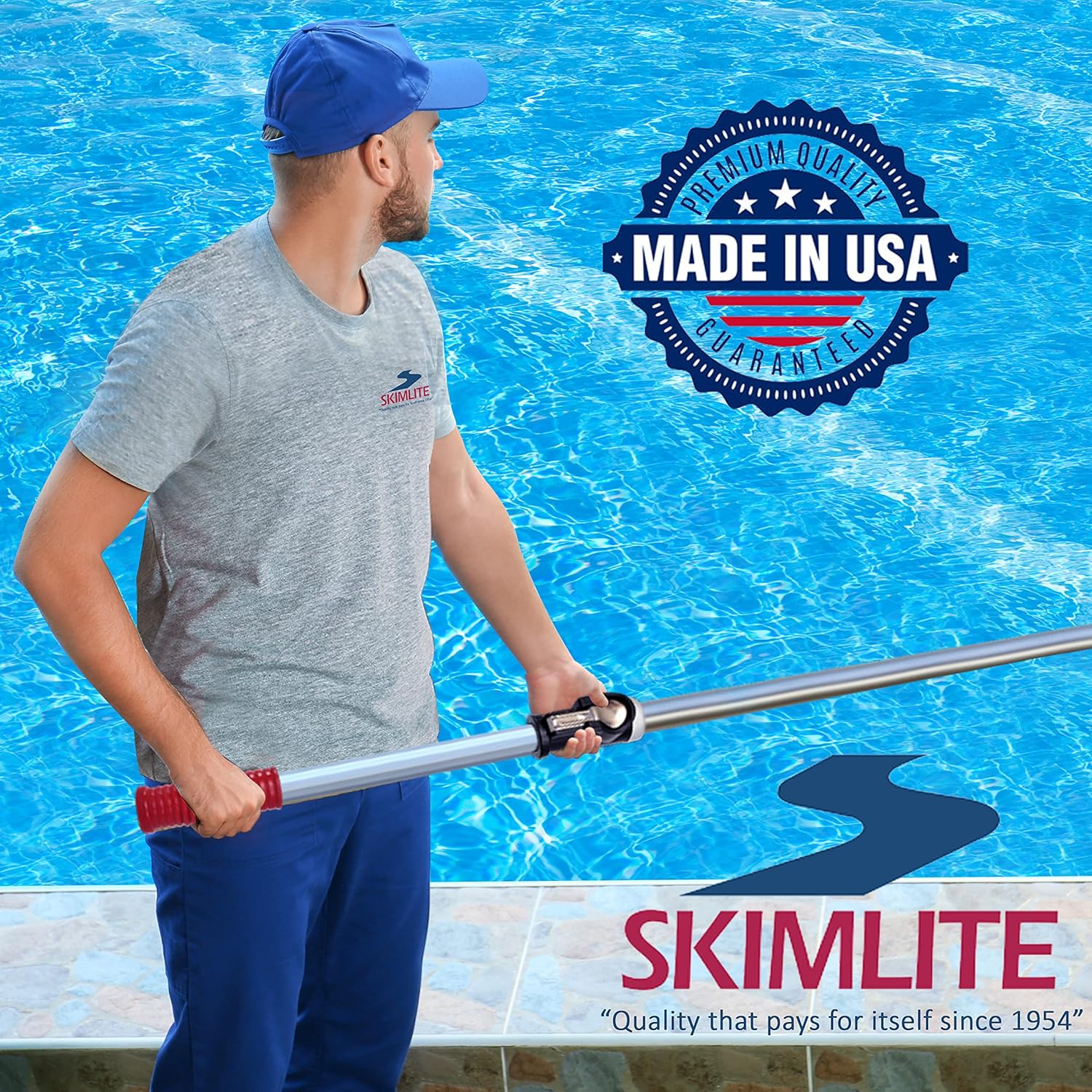 SKIMLITE MANUFACTURING Snaplite Telescopic Pool Pole 16 Ft Adjustable Cleaning Poles Push Button Lock Light Weight Easy Grip, Includes Universal Threaded Adapter for Skimmer Net Brush Vacuum Head - Image 6