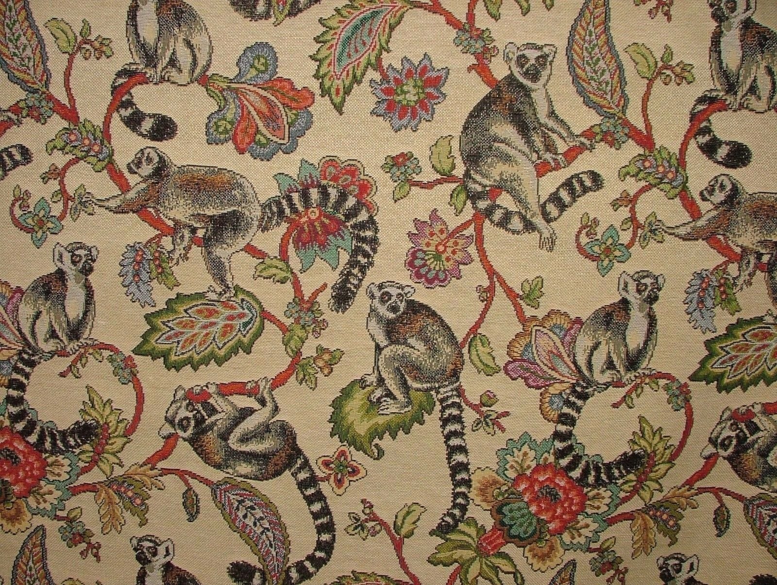 Pandoras Upholstery Multicolored Animal Tapestry Madagascan Lemur Designer Fabric Ideal For Upholstery Curtains Cushions Throws (A4 Sample)