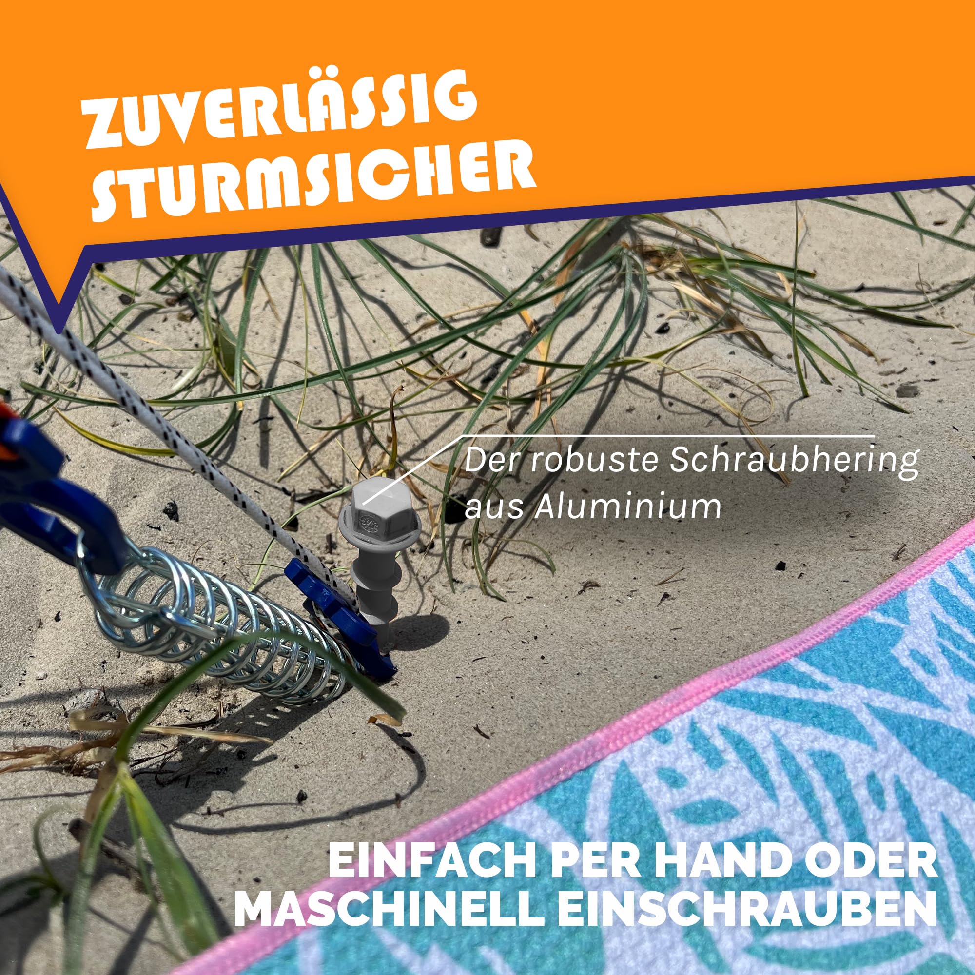 Peggy Peg – 2 Stück Schraubheringe Long aus Aluminium 31cm – Erdschrauben für Normale bis sandige Böden & Böden mit Geröll – hochbelastbare Zeltheringe für Großzelte, Leinen, Planen, Sturmverspannung