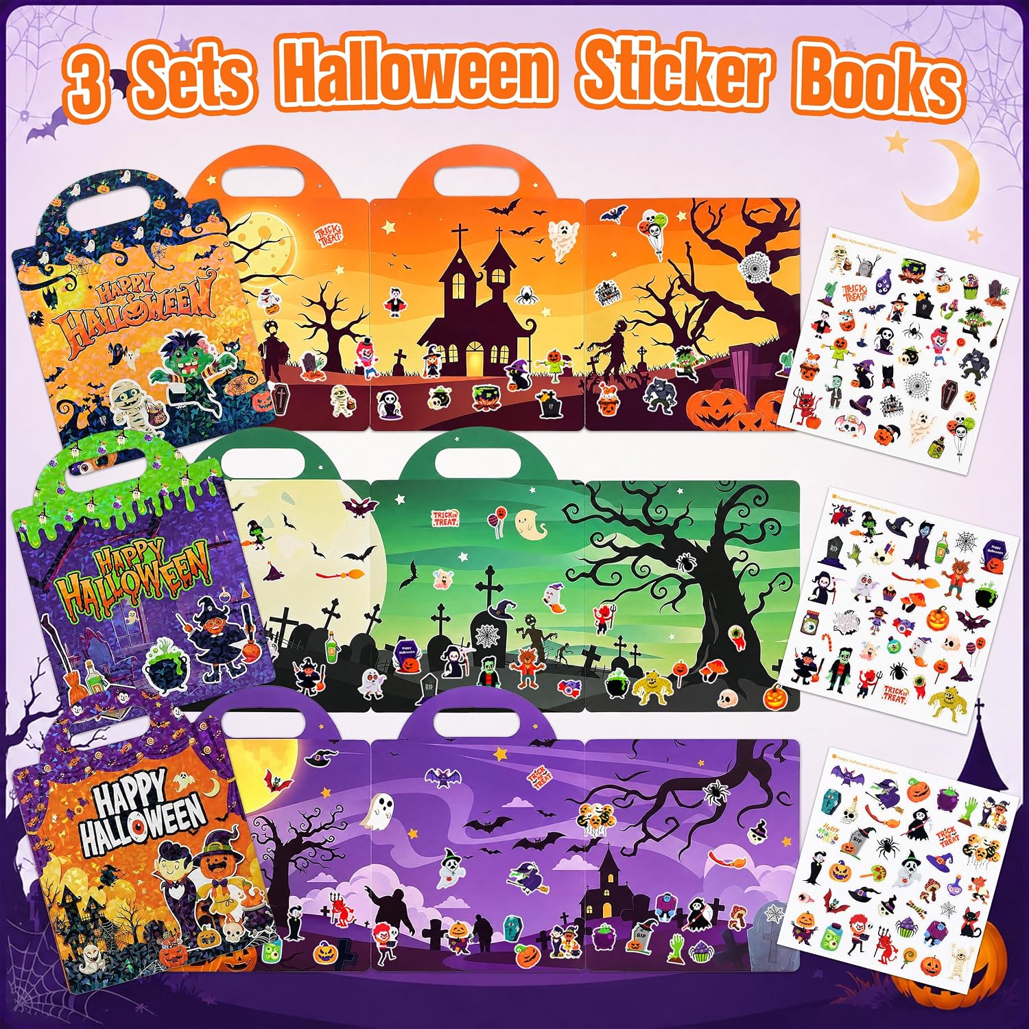3 Sets Halloween Reusable Sticker Book Halloween Toys & Crafts for Toddlers image 4