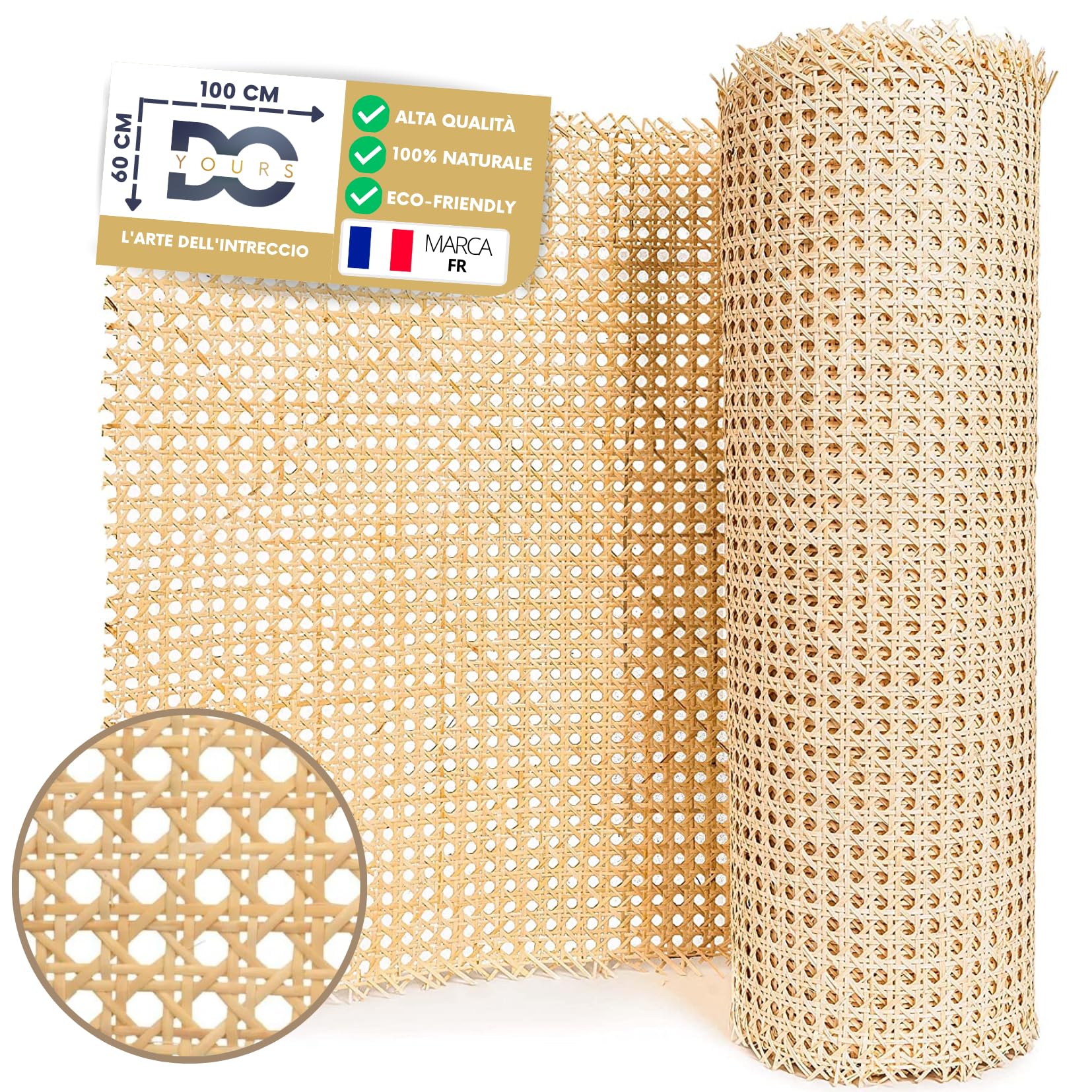 Rotolo di Rattan Naturale per la Riparazione e Il Restauro di Mobili e Sedie, Perfetto per i Tuoi Progetti DIY e Artigianali (60x100 CM) Materiale di Rattan Versatile e Resistente
