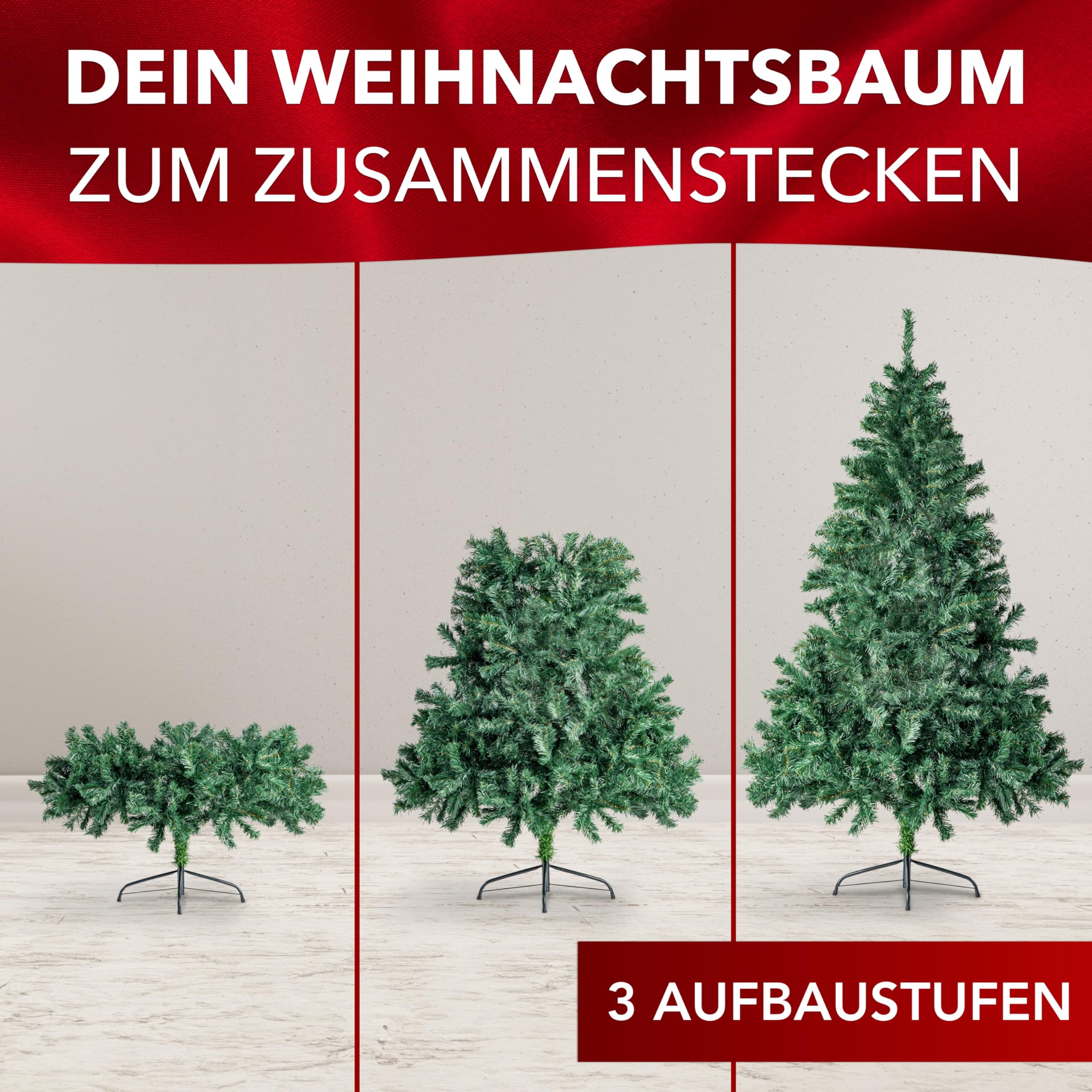 Amazon.de: Xonic Claus knstlicher Weihnachtsbaum Grn - 5 Gren:  90-240cm - Realistischer Tannenbaum mit Metall-Stnder - Dicht und  Naturgetreu (Grn, 210cm)