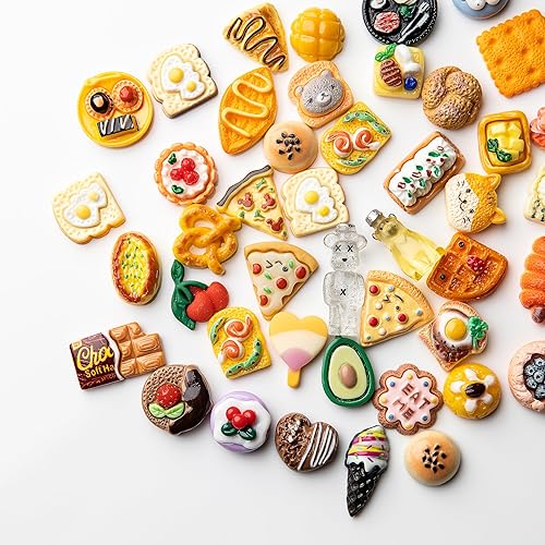 Miniatura 7 de Juego de dijes de limo para alimentos, lote mixto surtido de resina de alimentos con parte trasera plana, lindos juegos para hacer manualidades,