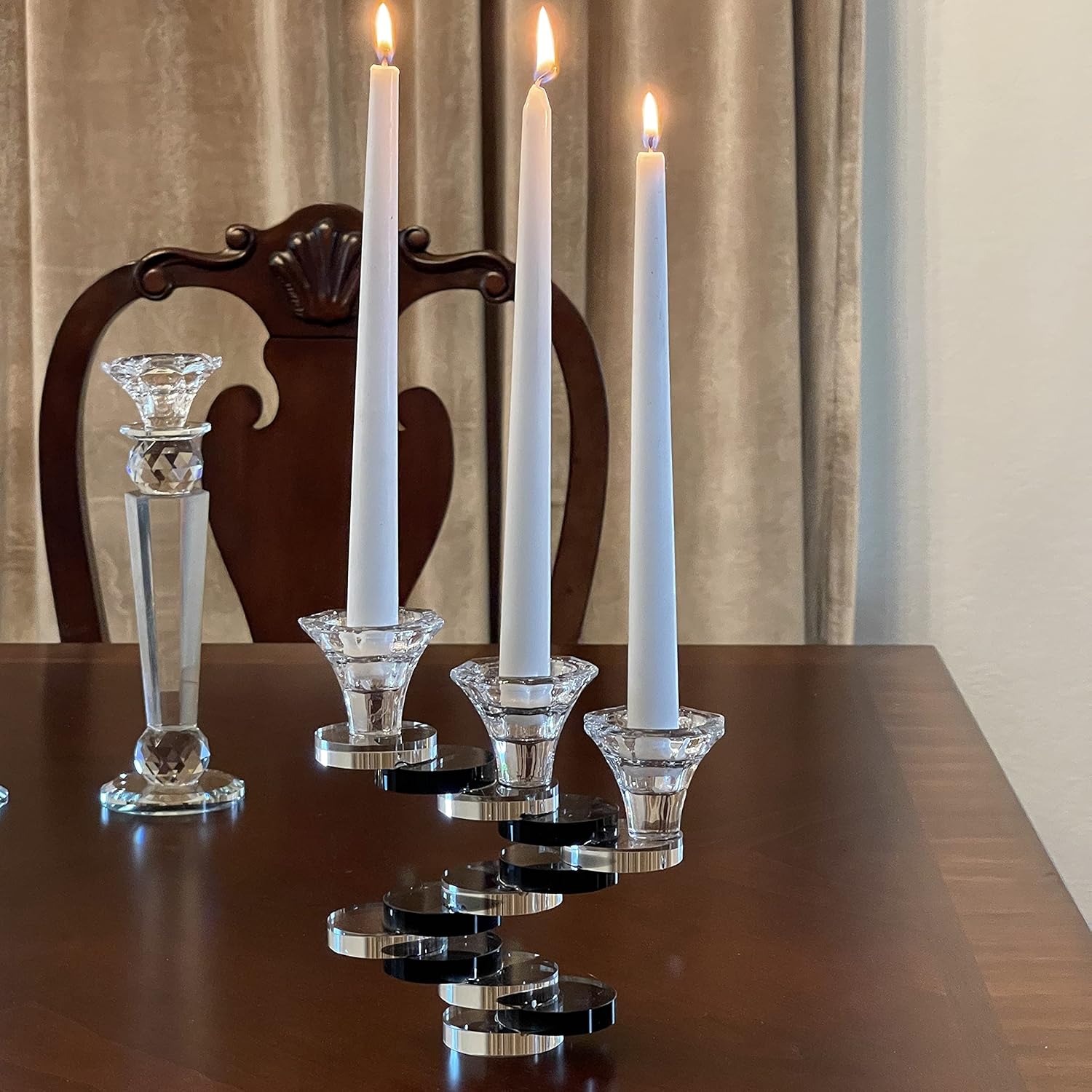 Allgala 3-Cup Artistic Design Bonsai Style Candlestick Crystal Candle Holder-Black-HD89132