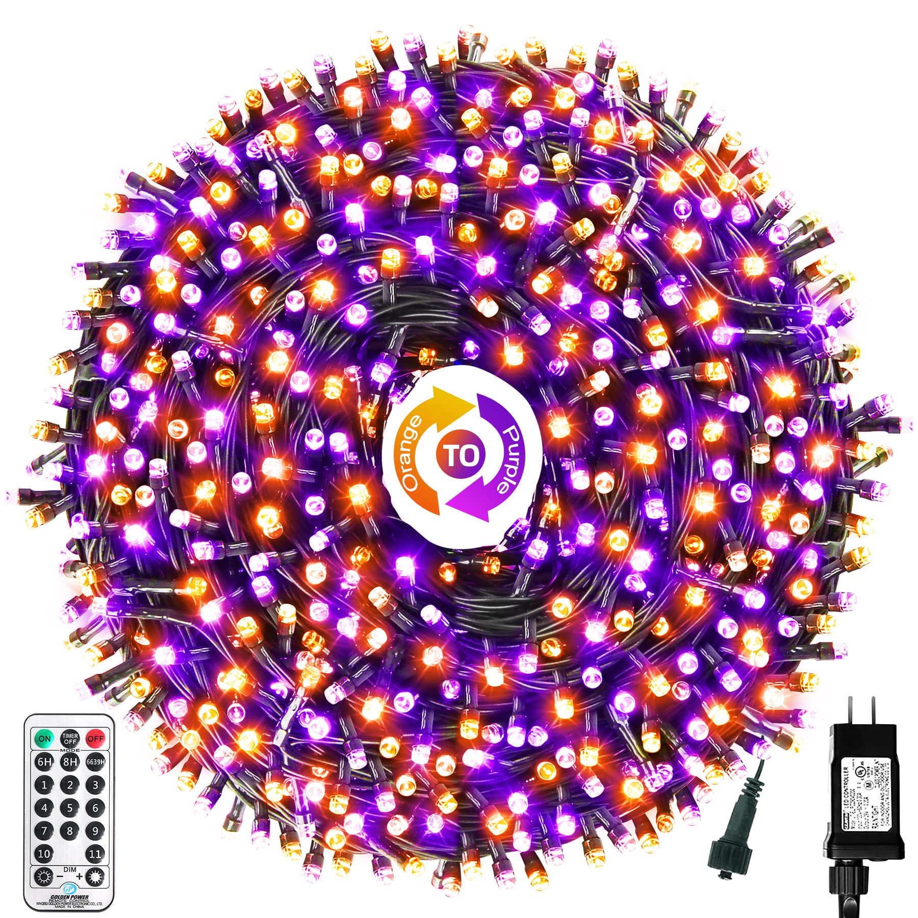 XTF2015 Orange Purple Halloween String Lights, Halloween Light 105ft 300 LED Color Changing, End to End Plug Waterproof Halloweens Decoration Lights Outdoor Indoor for Bedroom Patio Decor