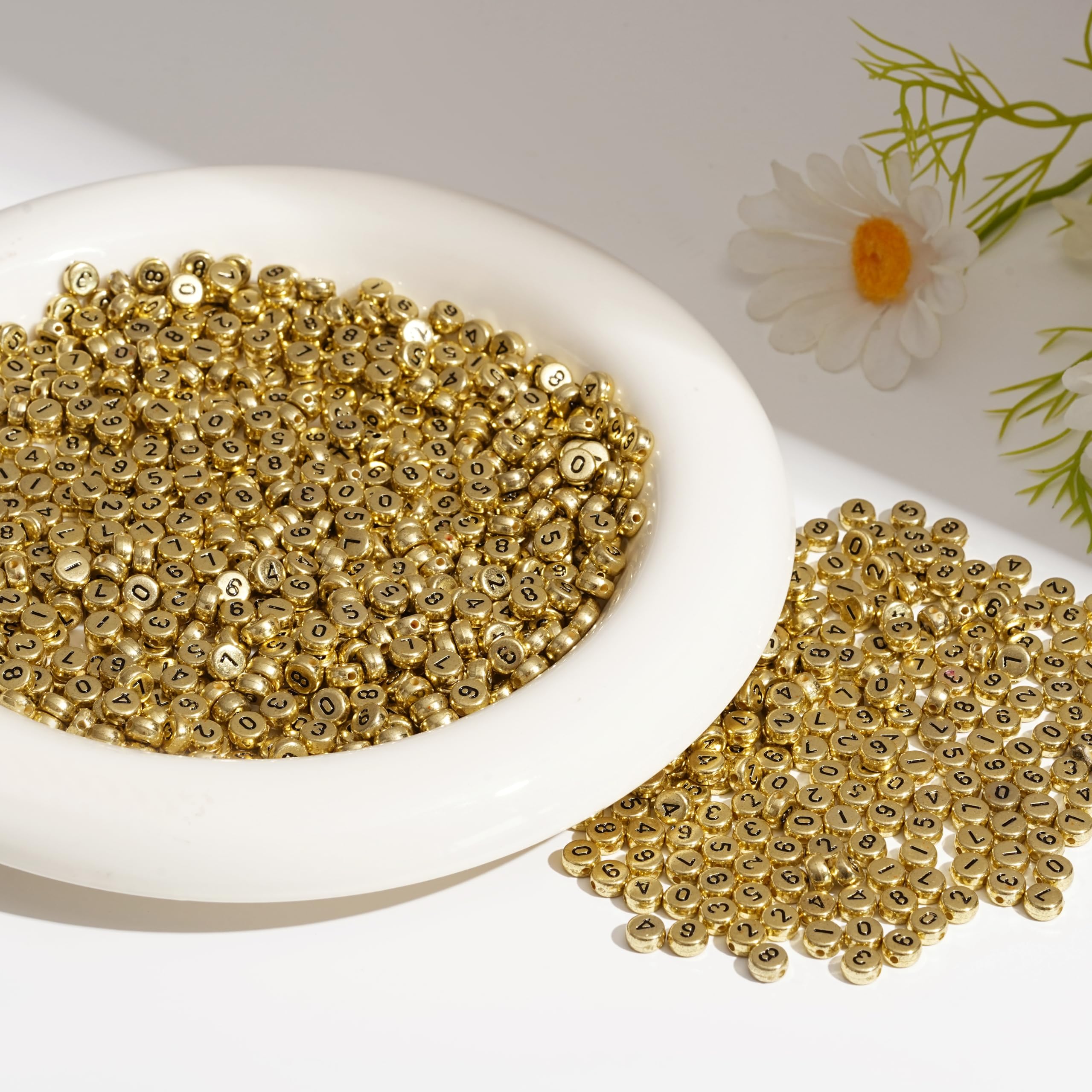 DAHI 800pcs Round Gold Number Beads,0-9 Retro Golden Mixed for Bracelets,Flat Number Beads for Bracelets Necklaces Jewelry Making,DIY Ancient(4 * 7 Gold) - Image 4
