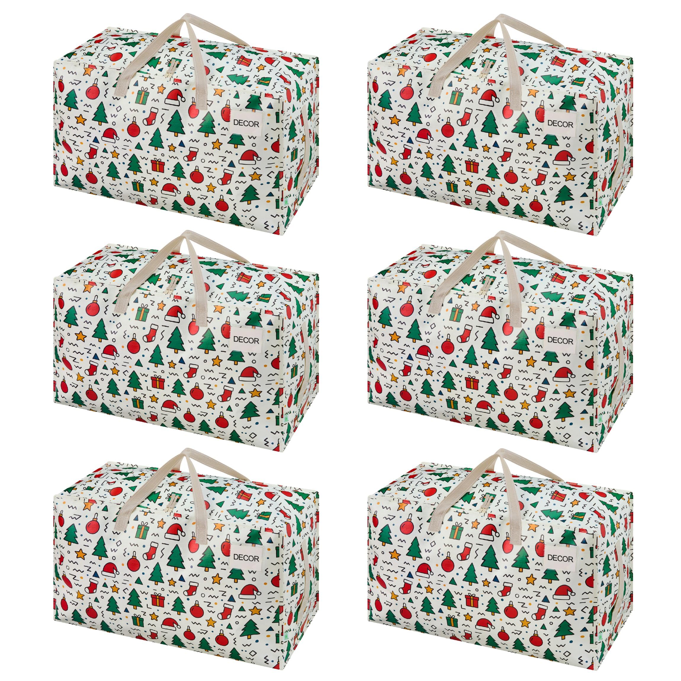 VENO 6 Pack Moving Bags and Large Christmas Decoration Storage Bins with lids. Alternative to Moving Boxes, Packing Supplies for College. Heavy Duty Totes (Jingle Mix, 6 Pack)
