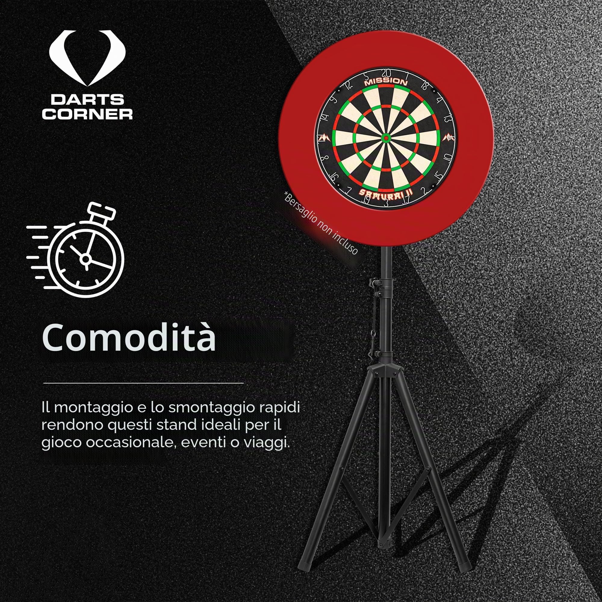 Darts Corner DM01 | Treppiede portatile professionale per bersaglio da viaggio per gioco di freccette mobile, nero