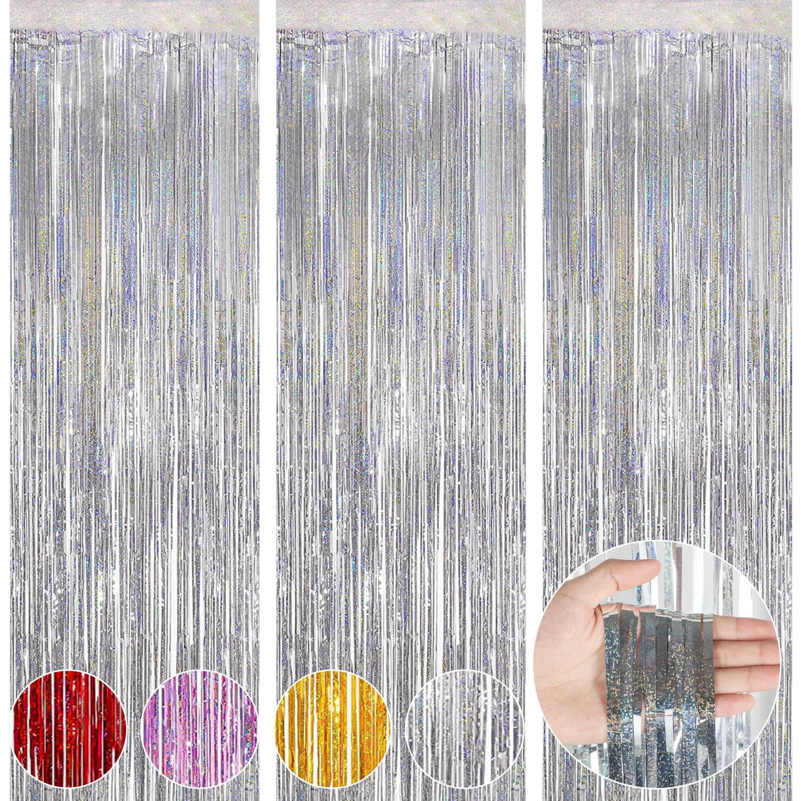 G2PLUS Zilver Lametta Gordijn Golf: Metallic Glitter Gordijn Ideale Decoratie voor Kerstmis, Bruiloft, Verjaardag Party, Perfect als Foto Achtergrond, Set van 2