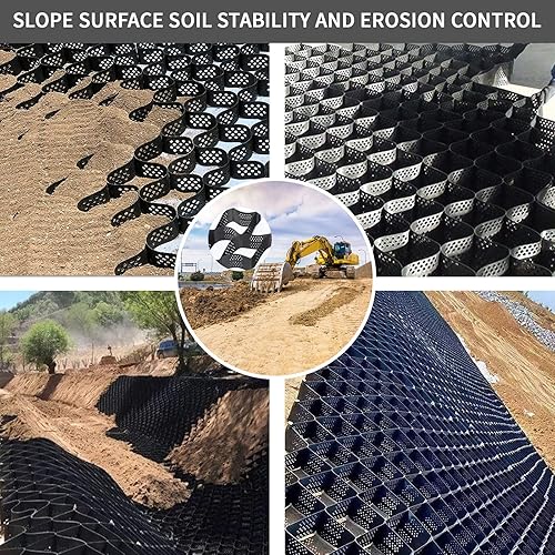 Miniatura 7 de TONGMO Rejilla de tierra de grava de 9 x 17 pies, rejillas de estabilización de 2 pulgadas de grosor, rejilla de tierra Geocell plegable de