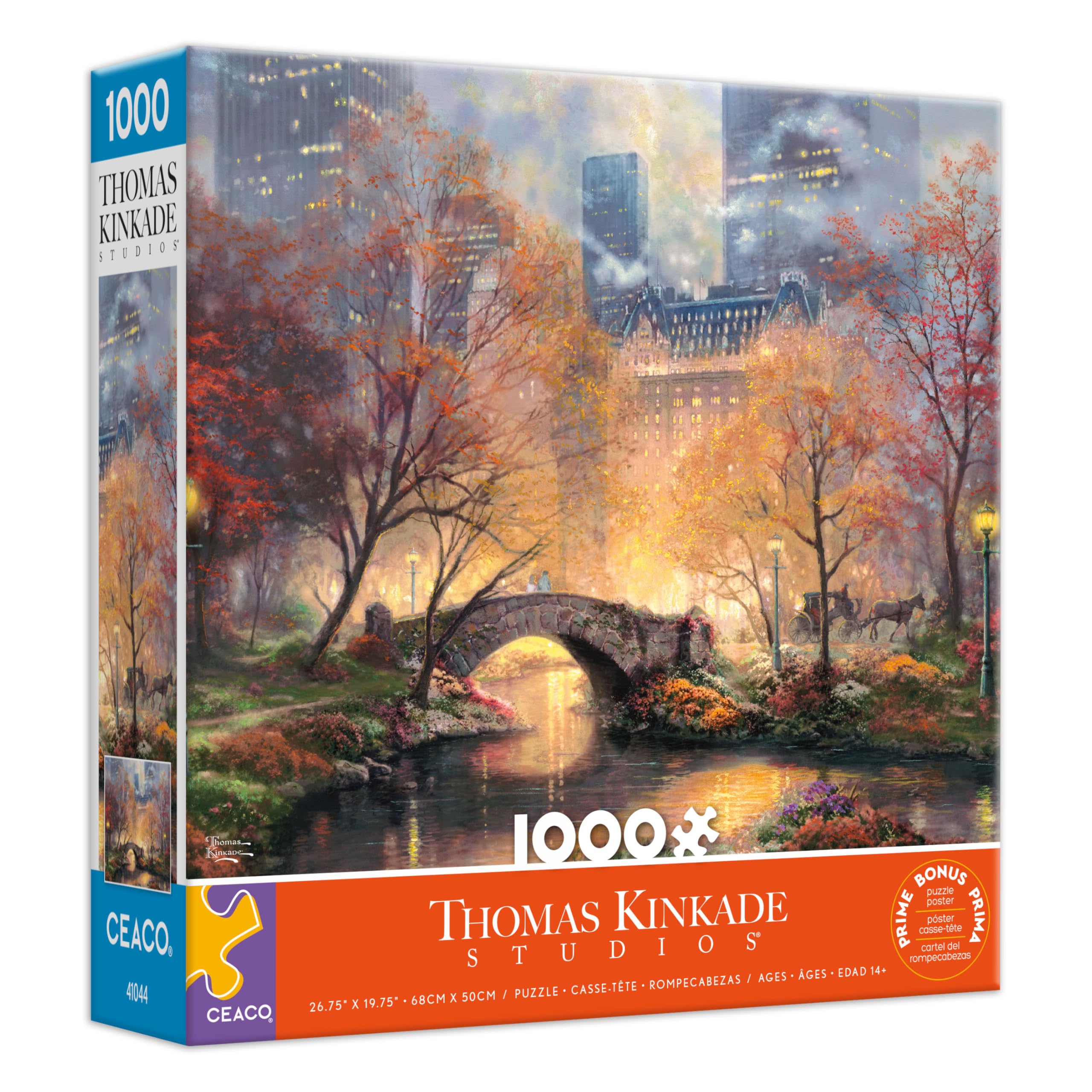 Thomas Kinkade, Central Park in Fall, 1000 Piece Puzzle for Adults | Full-Color Reference Poster for Less Guesswork, Recycled Materials, 26.75 x 19.75" Display Size, Puzzles for Adults