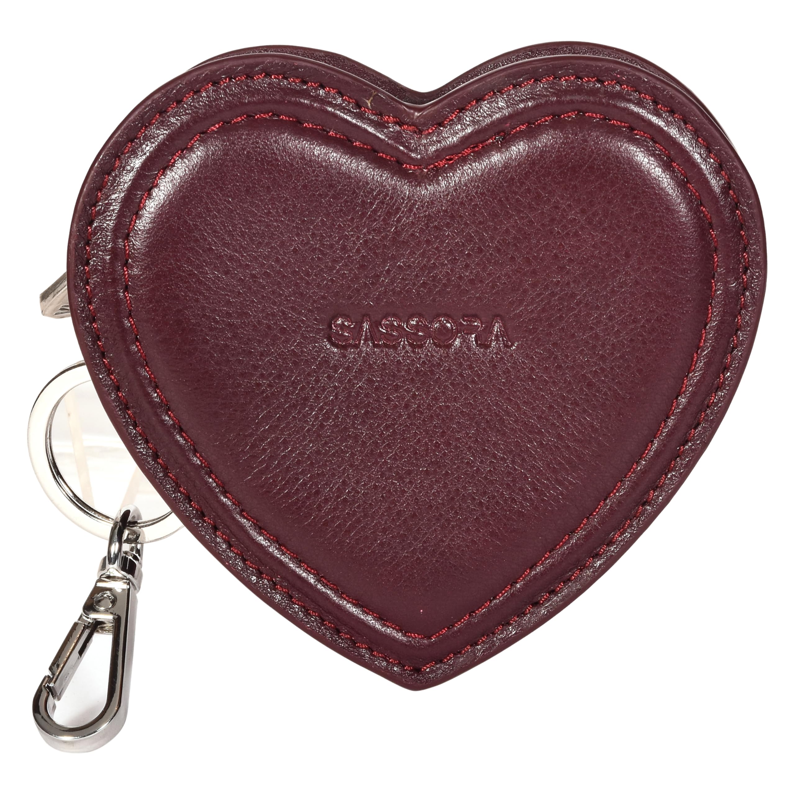 Genuine Leather Heart Shaped Key Case for Women | Compact Coin Purse with Keychain Clip | Stylish Gift for Girls & Ladies (Cherry)