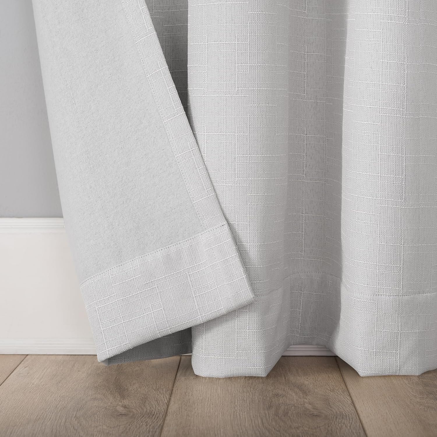Sun Zero Channing Grid Texture Draft Shield Fleece Insulated Total Blackout Grommet Curtain Panel, 50" x 84", Pearl
