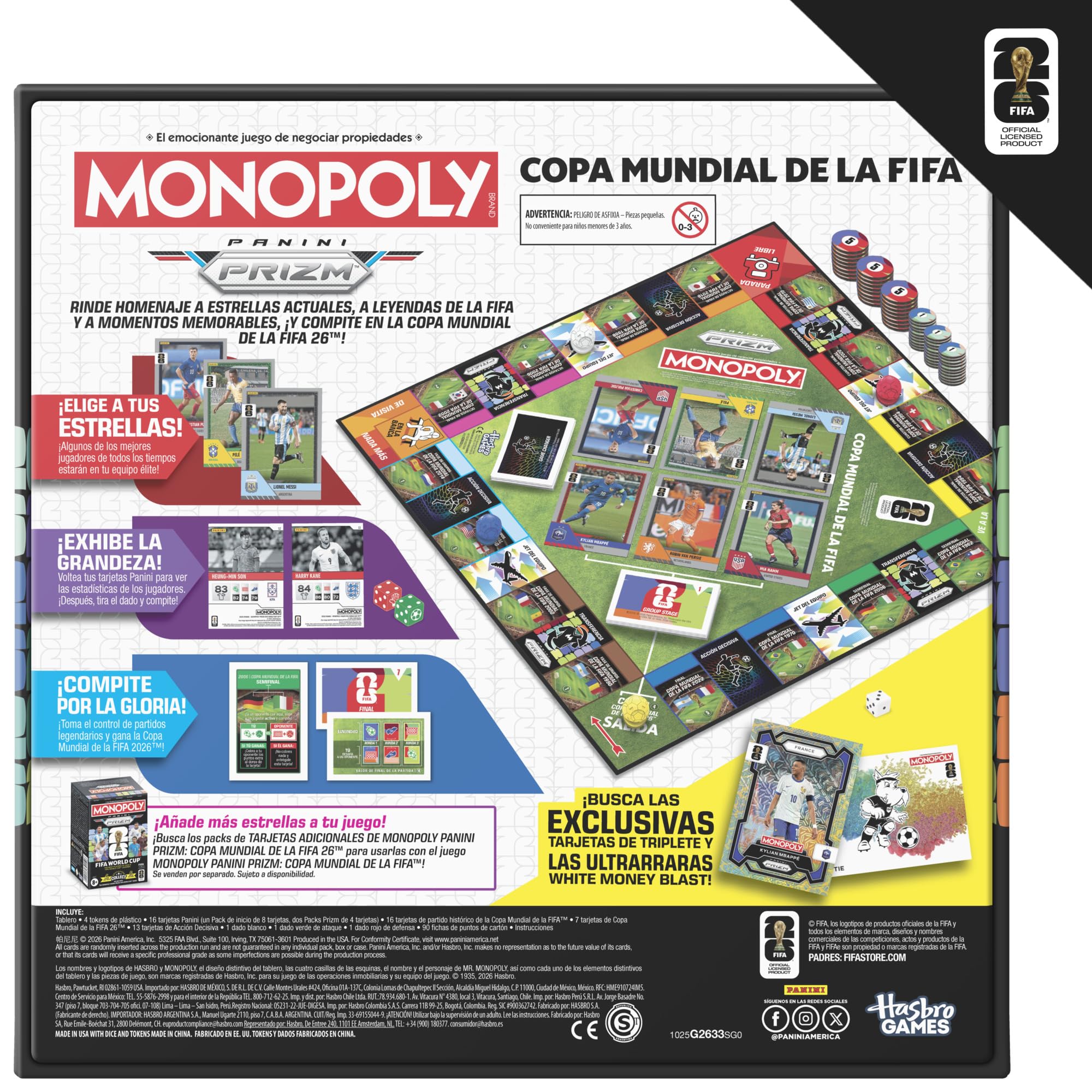 Jeu Monopoly Panini Prizm : Coupe du Monde de la FIFA I Jeu de société sur Le thème du Football et Cartes à Collectionner Monopoly Panini Prizm Coupe du Monde de la FIFA 2026 I Âge : 8 + - Version