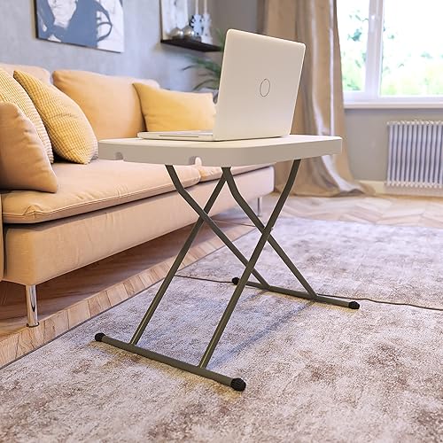 EMMA + OLIVER Bandeja plegable plástica ajustable de la TV de la altura de 26 pulgadasmesa del ordenador portátil en blanco del granito
