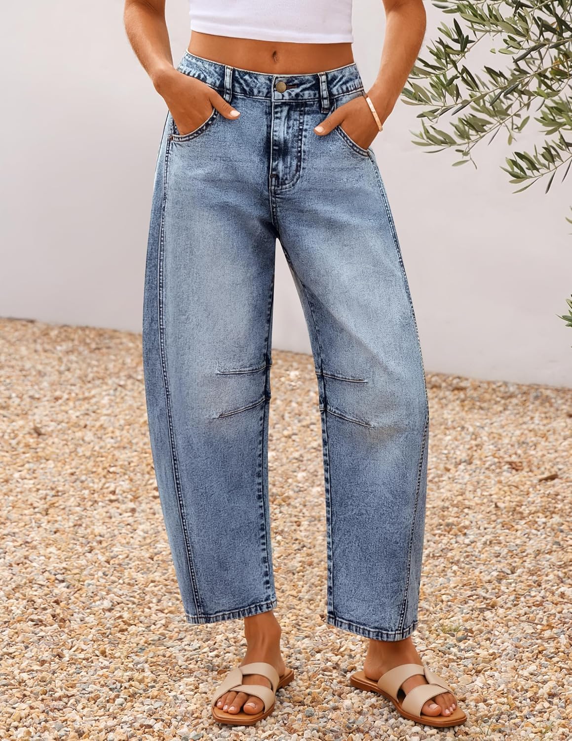 ZESICA Womens Barrel Jeans for Women Trendy 2026 High Waisted Wide Leg Stretchy Baggy Ankle Denim Pants with Pockets - Image 2