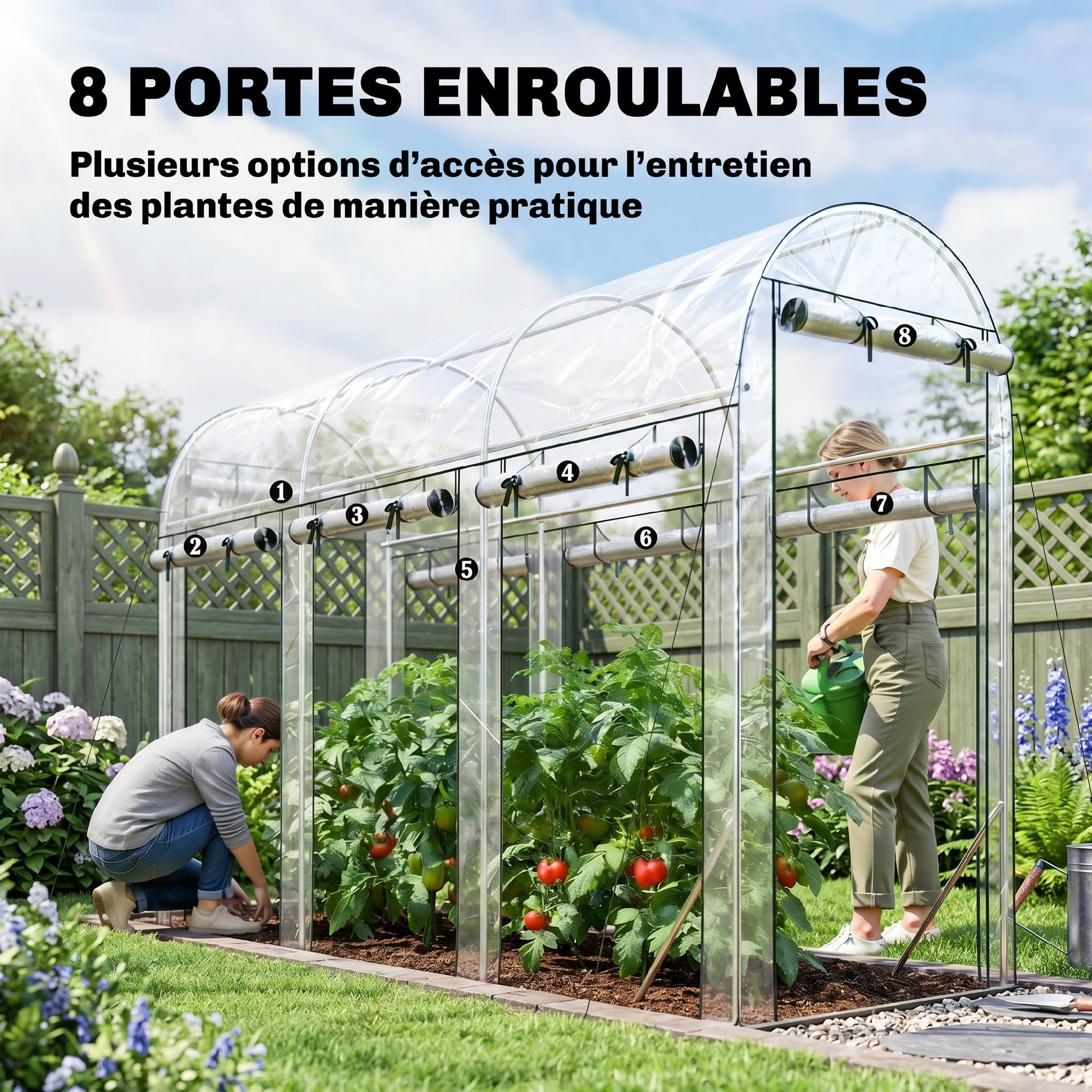 Outsunny Serre Tunnel de Jardin 3 m² 8 Portes 295x100x197cm Transparent