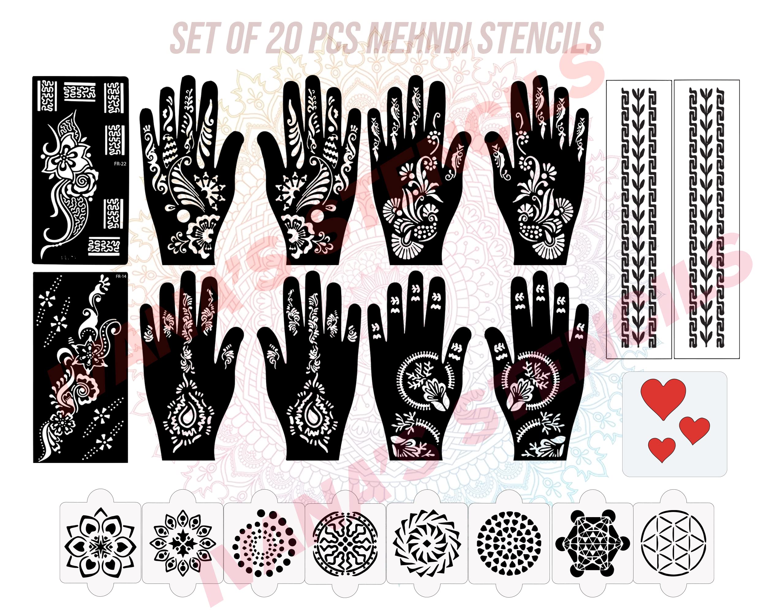 Ivana's Set of 20 Pcs Combo Pack, Reusable Stencil Mehandi Latest Mehandi Design Stencils for Girls, Women, Kids & Teen, D-2361-picture-12