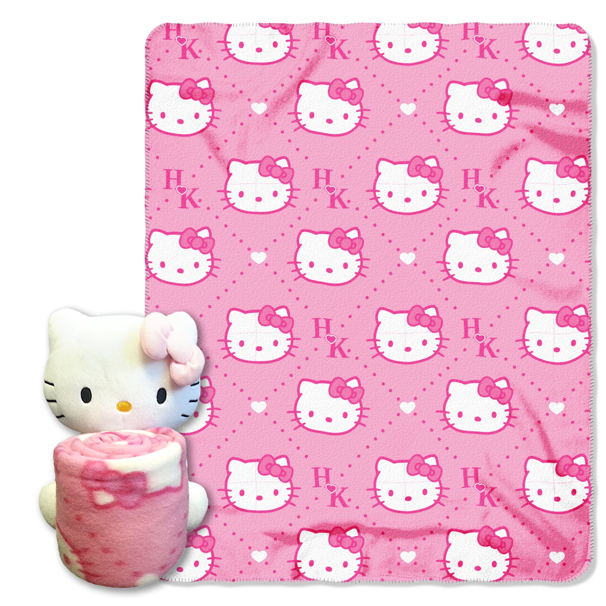 Northwest Hello Kitty Character Hugger Pillow & Fleece Throw Blanket Set, 40" x 50", Pink HK's