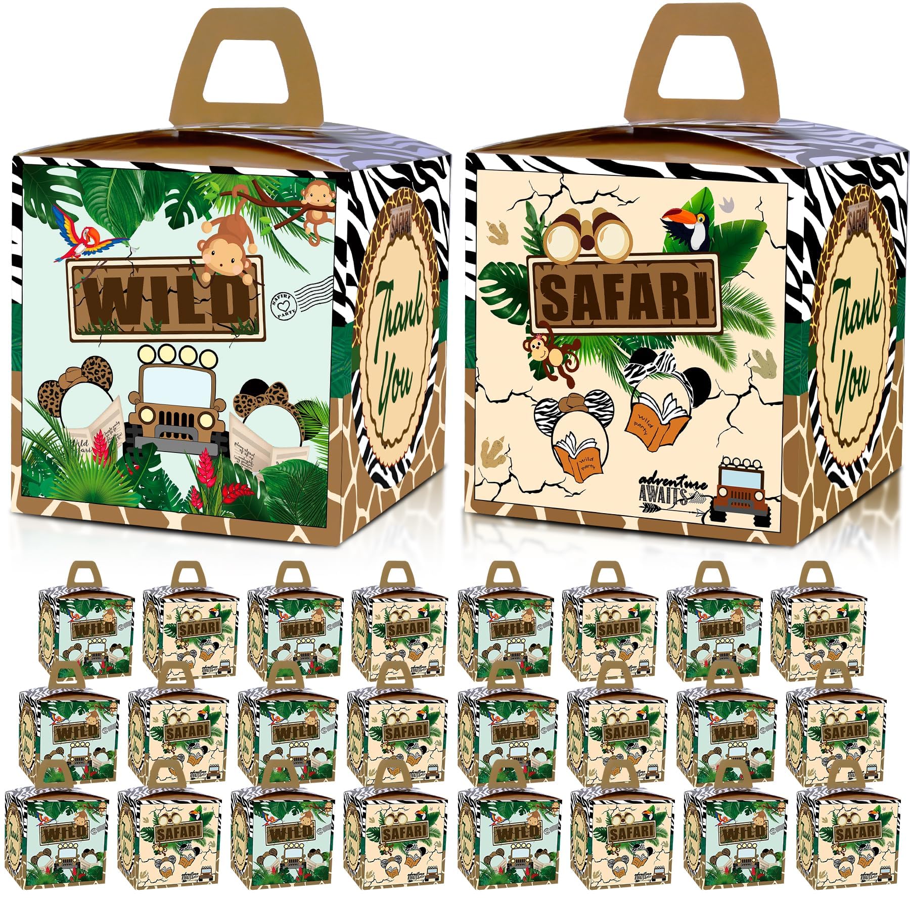 24 Pcs Jungle Mouse Safari Party Gift Candy Treat Goodie Box, Tropical Safari Animal Let's Go Wild One Birthday Gender Reveal Decorations Supplies