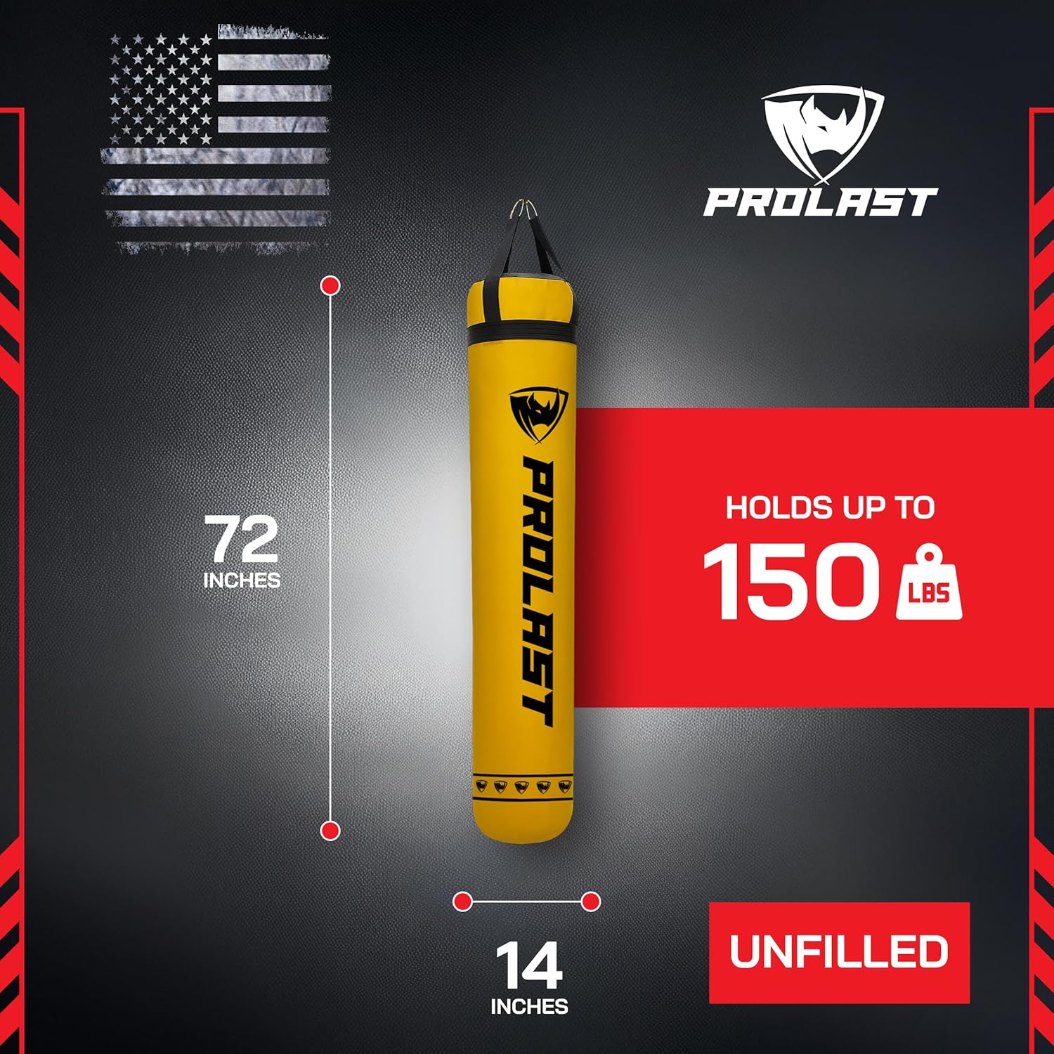PROLAST Heavy Punching Kicking Bag for Adults, Boxing, MMA, Martial Arts, Muay Thai, Strength Training Equipment, Filled/Unfilled, 6ft, 150 lbs, Special Edition Logo