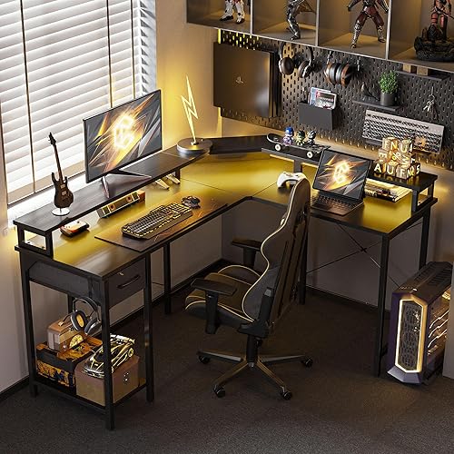 Miniatura 2 de CubiCubi Escritorio en forma de L, escritorio de esquina de 55.1 pulgadas para computadora con estantes de almacenamiento, escritorio de oficina en