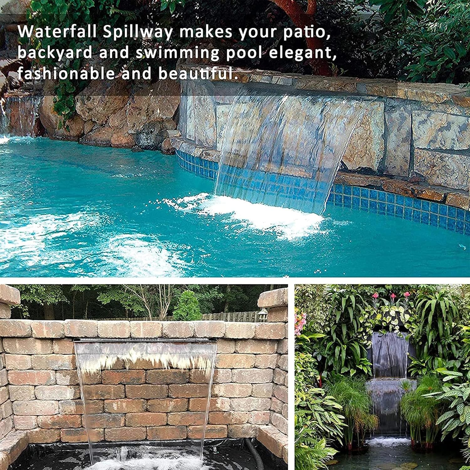 Waterfall Water Feature for Garden, Pond Pumps for Waterfall, Stainless Steel Waterfall Blade 30/40/50/60cm, Outdoor Cascading Water Fountain for Garden, Patio Decor(Color:not filterable,Size:40cm)