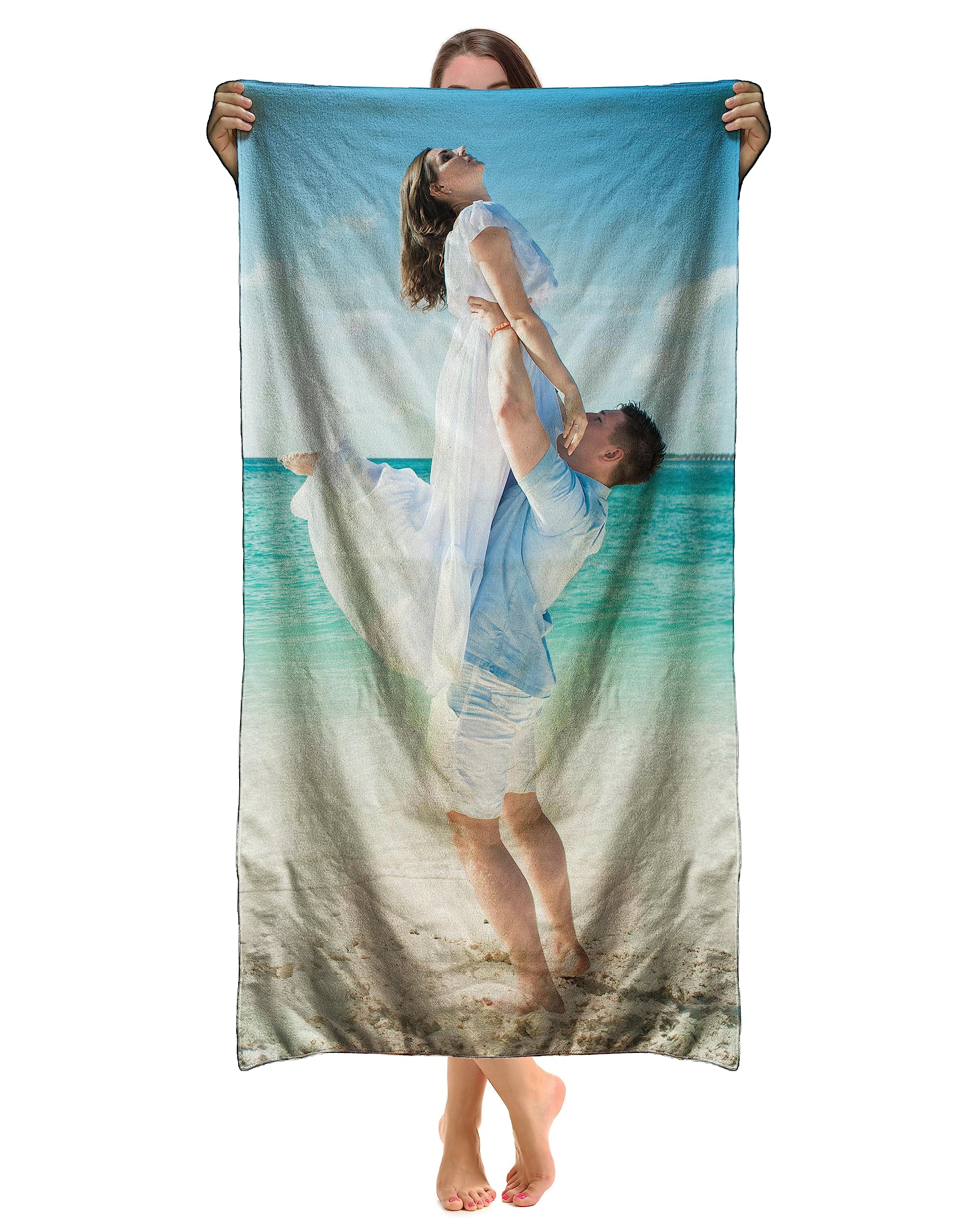 Reuhen Personalized Beach Towel with Photo and Text,Custom Lightweight Microfibre Bath Towel with Logo and Name,Quick Dry Towel for Bath, Beach, Summer, Pool Party, Gift for Family,Friend