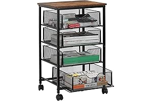 EasyPAG 4-Drawer Mesh File Storage Drawer Cart with 4 Swivel Casters and Rolling Wheels, Black